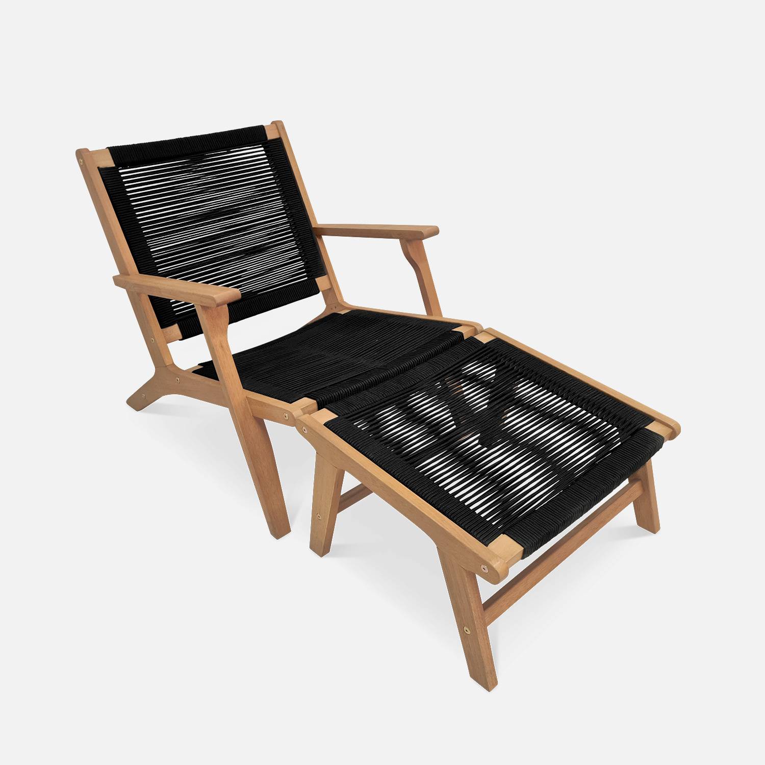 Relax stoel – CUZCO – FSC Eucalyptus , touw zwart, met voetenbank Photo1