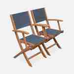 Fauteuils de jardin en bois et textilène - Almeria Gris anthracite - 2 fauteuils pliants en bois d'Eucalyptus FSC huilé et textilène Photo3