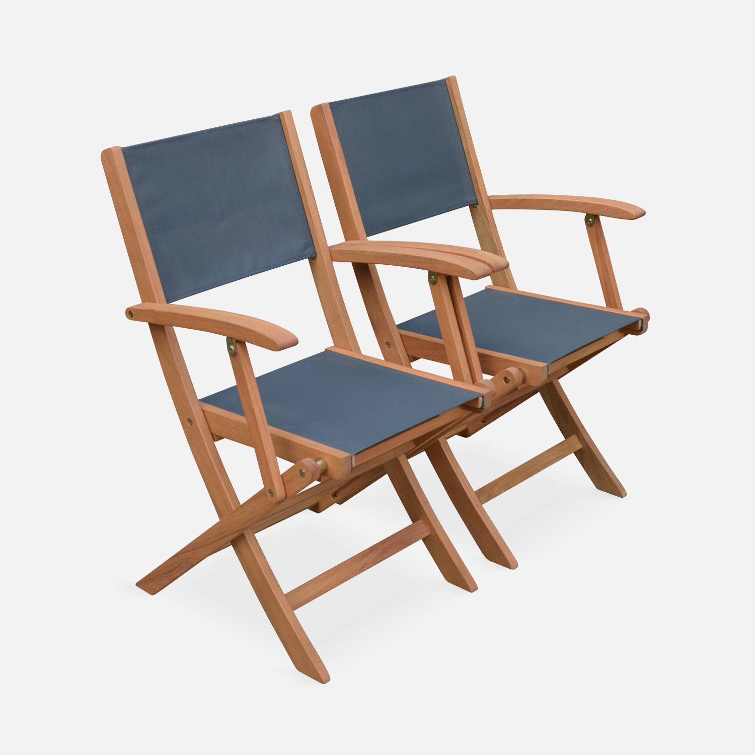 Fauteuils de jardin en bois et textilène - Almeria Gris anthracite - 2 fauteuils pliants en bois d'Eucalyptus FSC huilé et textilène Photo3
