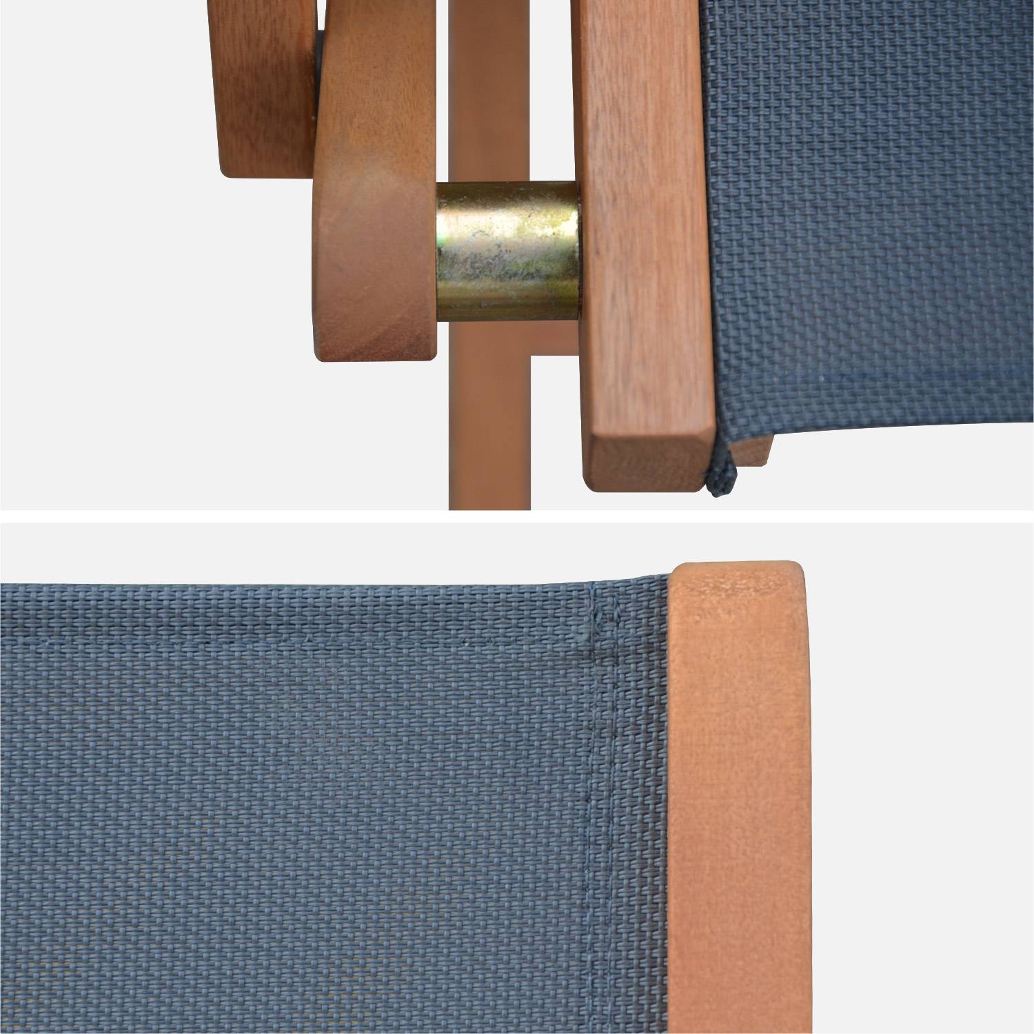 Fauteuils de jardin en bois et textilène - Almeria Gris anthracite - 2 fauteuils pliants en bois d'Eucalyptus FSC huilé et textilène Photo6