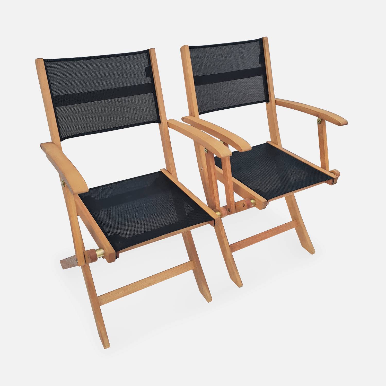 Fauteuils de jardin en bois et textilène - Almeria noir - 2 fauteuils pliants en bois d'Eucalyptus FSC huilé et textilène Photo3