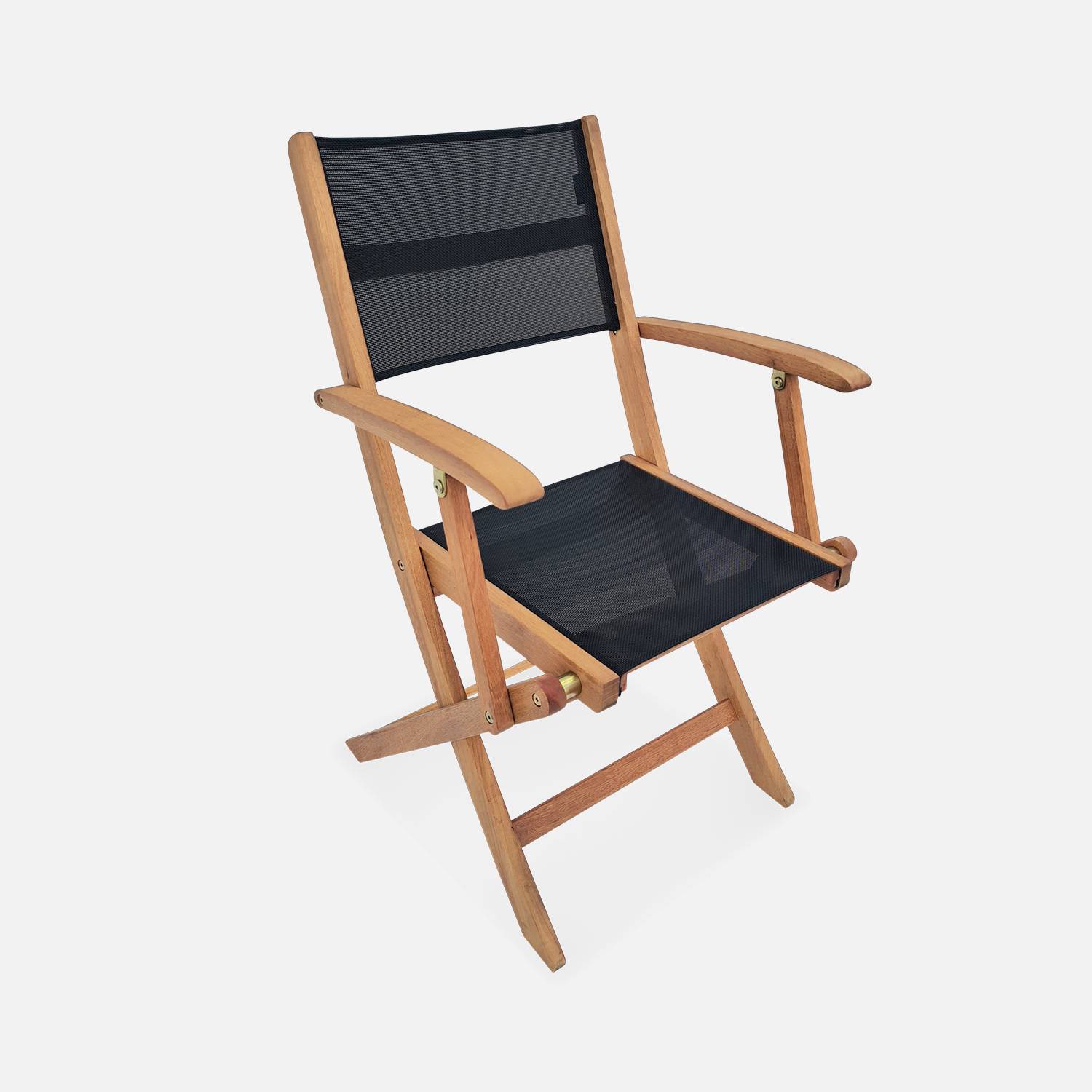 Fauteuils de jardin en bois et textilène - Almeria noir - 2 fauteuils pliants en bois d'Eucalyptus FSC huilé et textilène Photo4