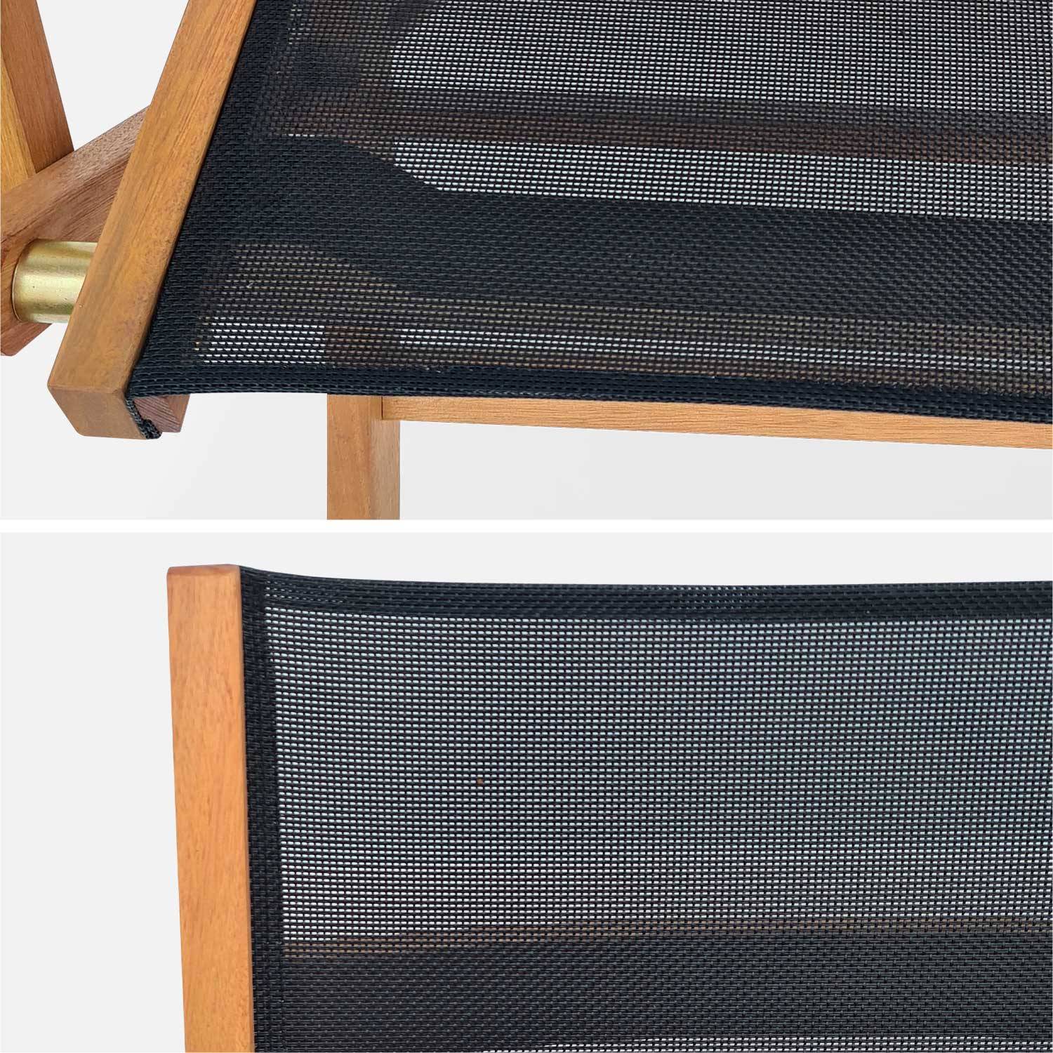 Fauteuils de jardin en bois et textilène - Almeria noir - 2 fauteuils pliants en bois d'Eucalyptus FSC huilé et textilène Photo6