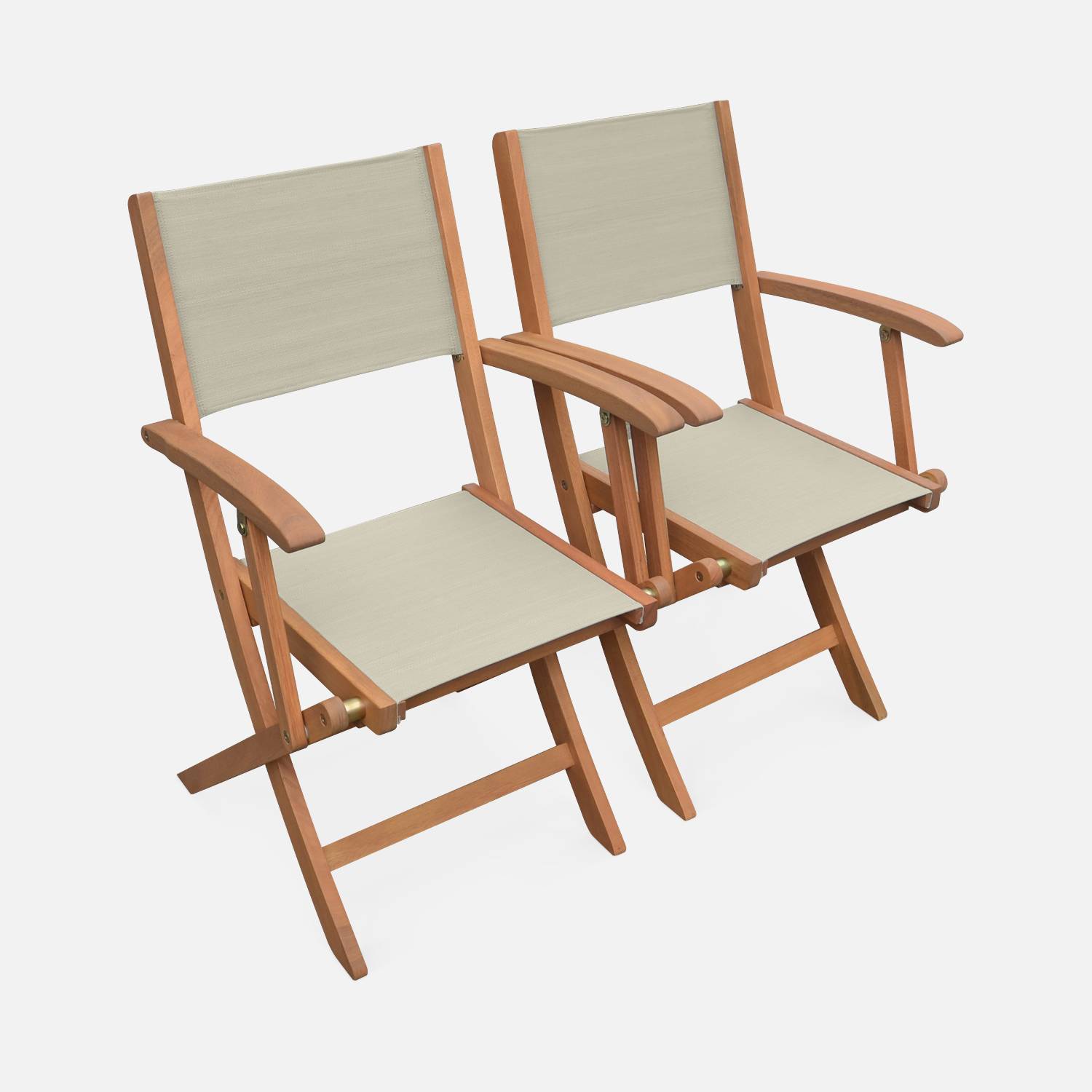 Fauteuils de jardin en bois et textilène - Almeria Gris taupe - 2 fauteuils pliants en bois d'Eucalyptus FSC huilé et textilène Photo3