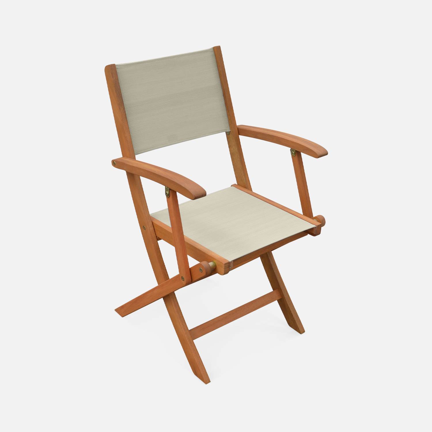 Fauteuils de jardin en bois et textilène - Almeria Gris taupe - 2 fauteuils pliants en bois d'Eucalyptus FSC huilé et textilène Photo4