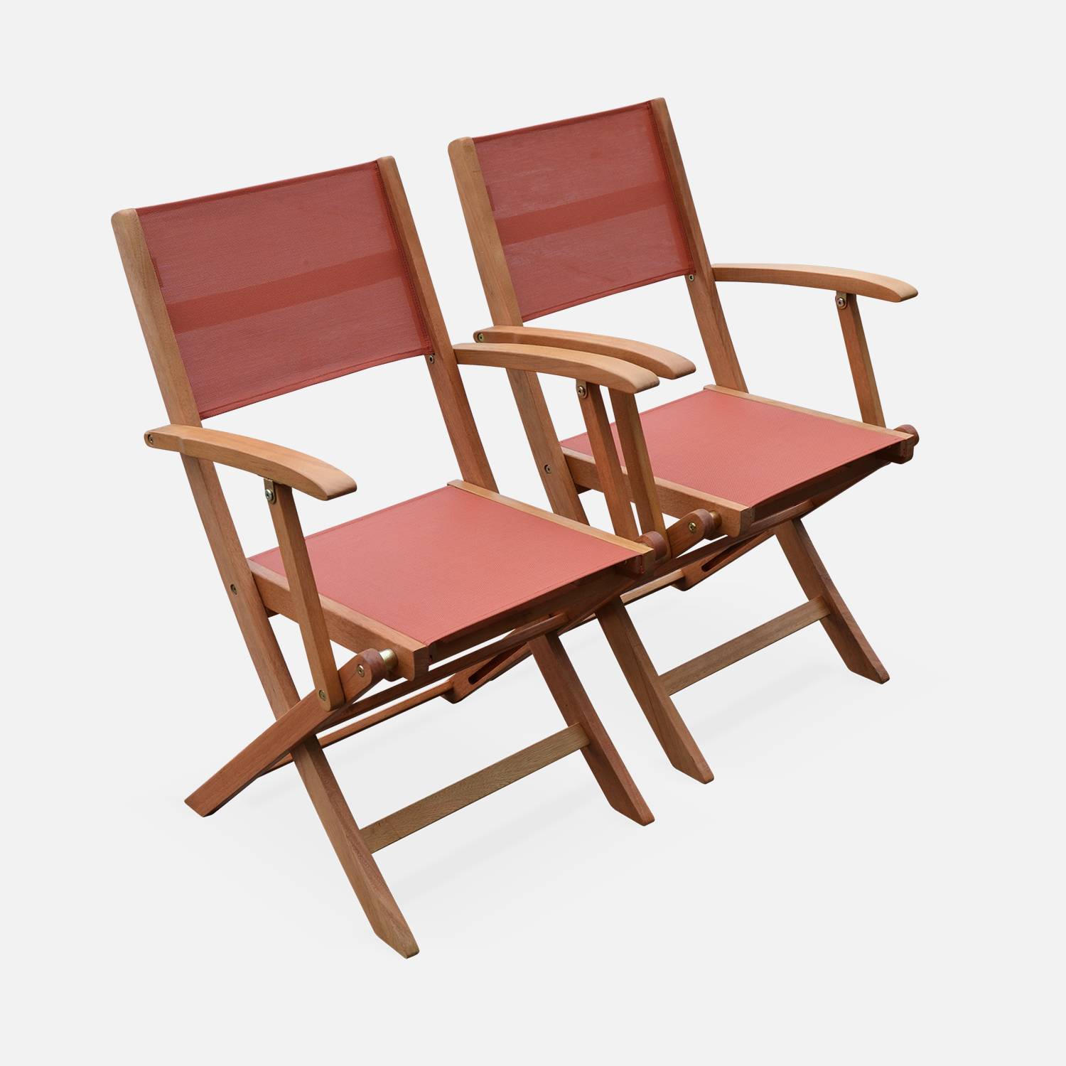 Fauteuils de jardin en bois et textilène - Almeria Terra cotta - 2 fauteuils pliants en bois d'Eucalyptus FSC huilé et textilène Photo3