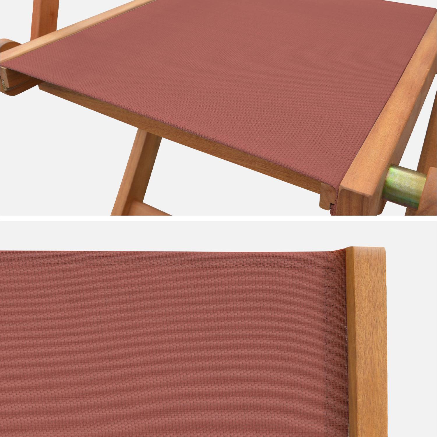 Fauteuils de jardin en bois et textilène - Almeria Terra cotta - 2 fauteuils pliants en bois d'Eucalyptus FSC huilé et textilène Photo6