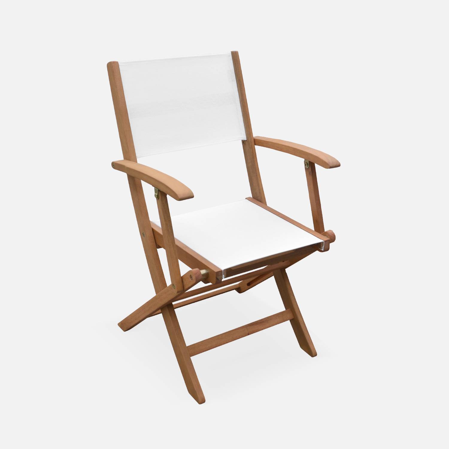 Fauteuils de jardin en bois et textilène - Almeria blanc - 2 fauteuils pliants en bois d'Eucalyptus FSC huilé et textilène Photo4