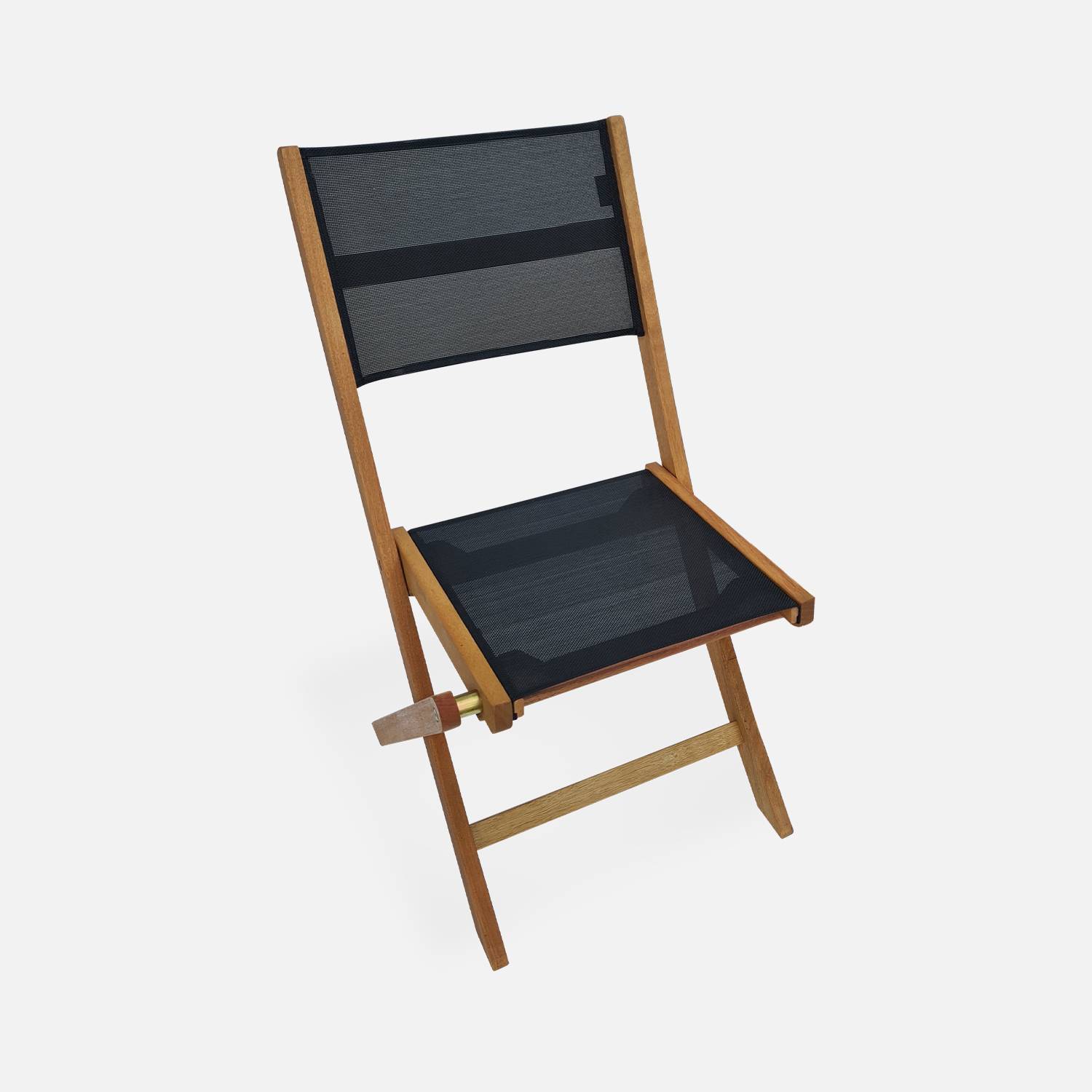 Chaises de jardin en bois et textilène - Almeria noir - 2 chaises pliantes en bois d'Eucalyptus FSC huilé et textilène Photo4