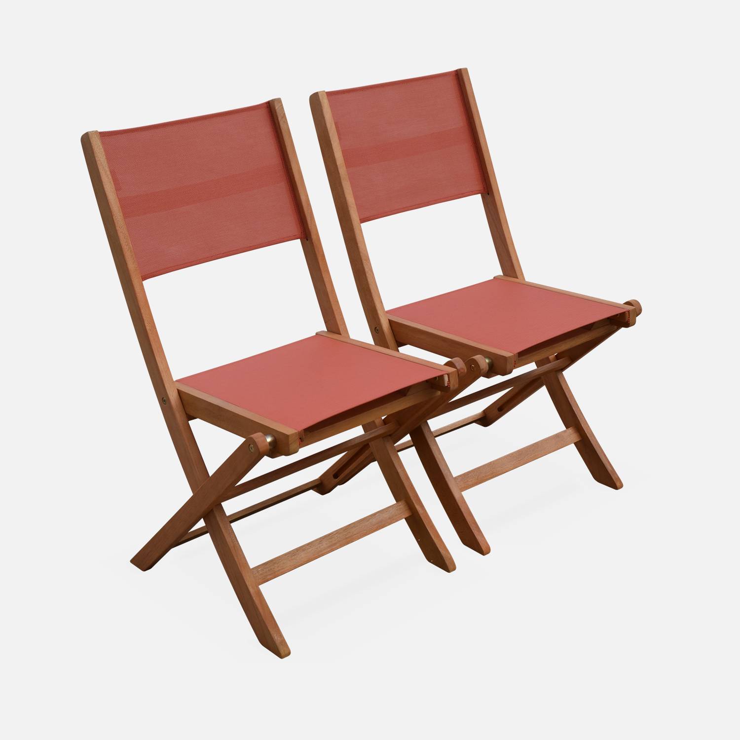 Gartenstühle aus Holz und Textilene - Almeria terrakotta - 2 Klappstühle aus geöltem FSC Eukalyptusholz und Textilene Photo3