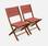 Conjunto de 2 cadeiras de jardim de madeira de Almeria, 2 cadeiras dobráveis de eucalipto FSC oleadas e textilene de terracota