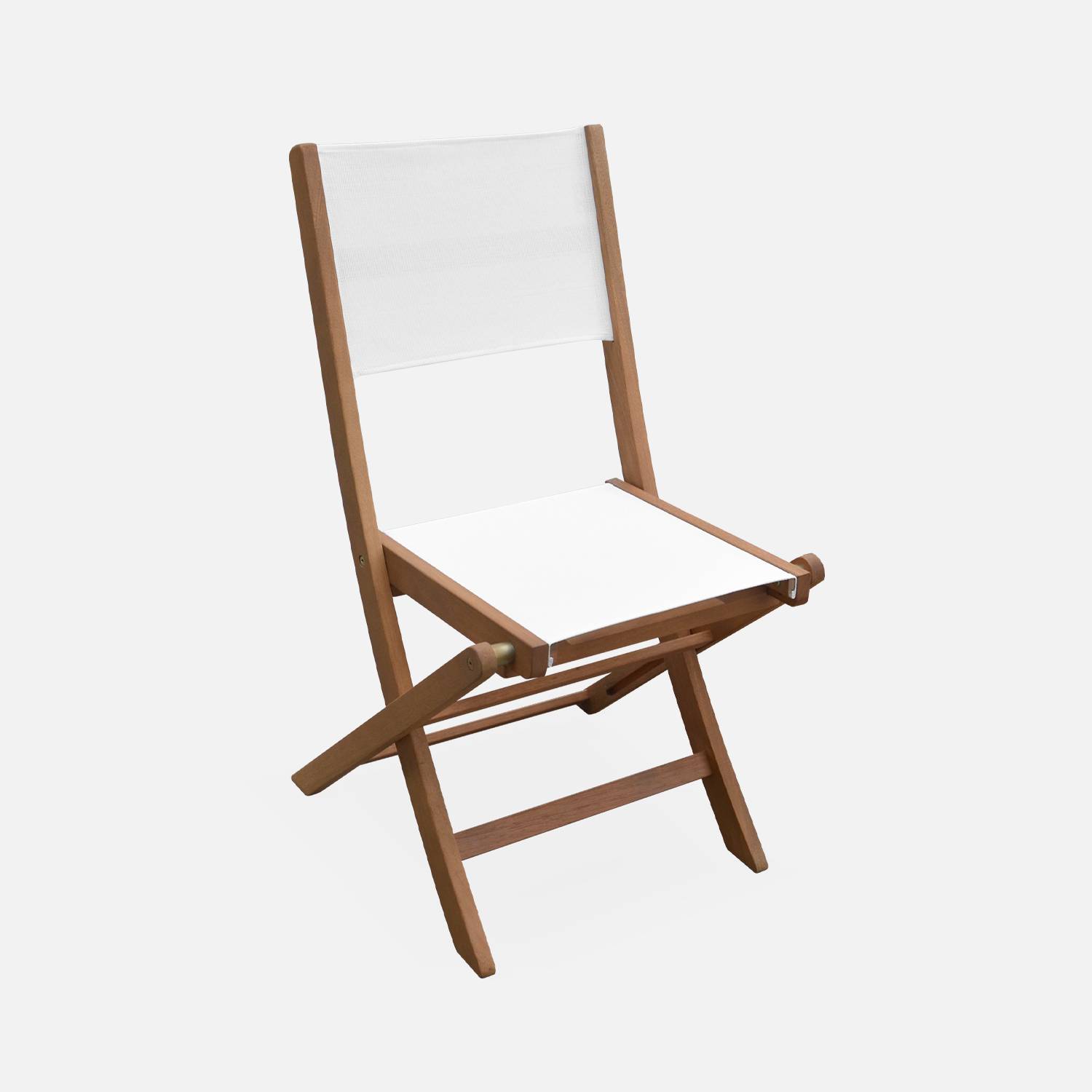 Sedie da giardino, in legno e textilene - modello: Almeria, colore: Bianco - 2 sedie pieghevoli in legno di eucalipto FSC oliato e textilene Photo4