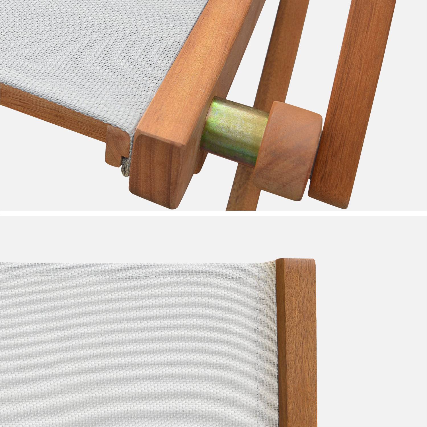 Sedie da giardino, in legno e textilene - modello: Almeria, colore: Bianco - 2 sedie pieghevoli in legno di eucalipto FSC oliato e textilene Photo5