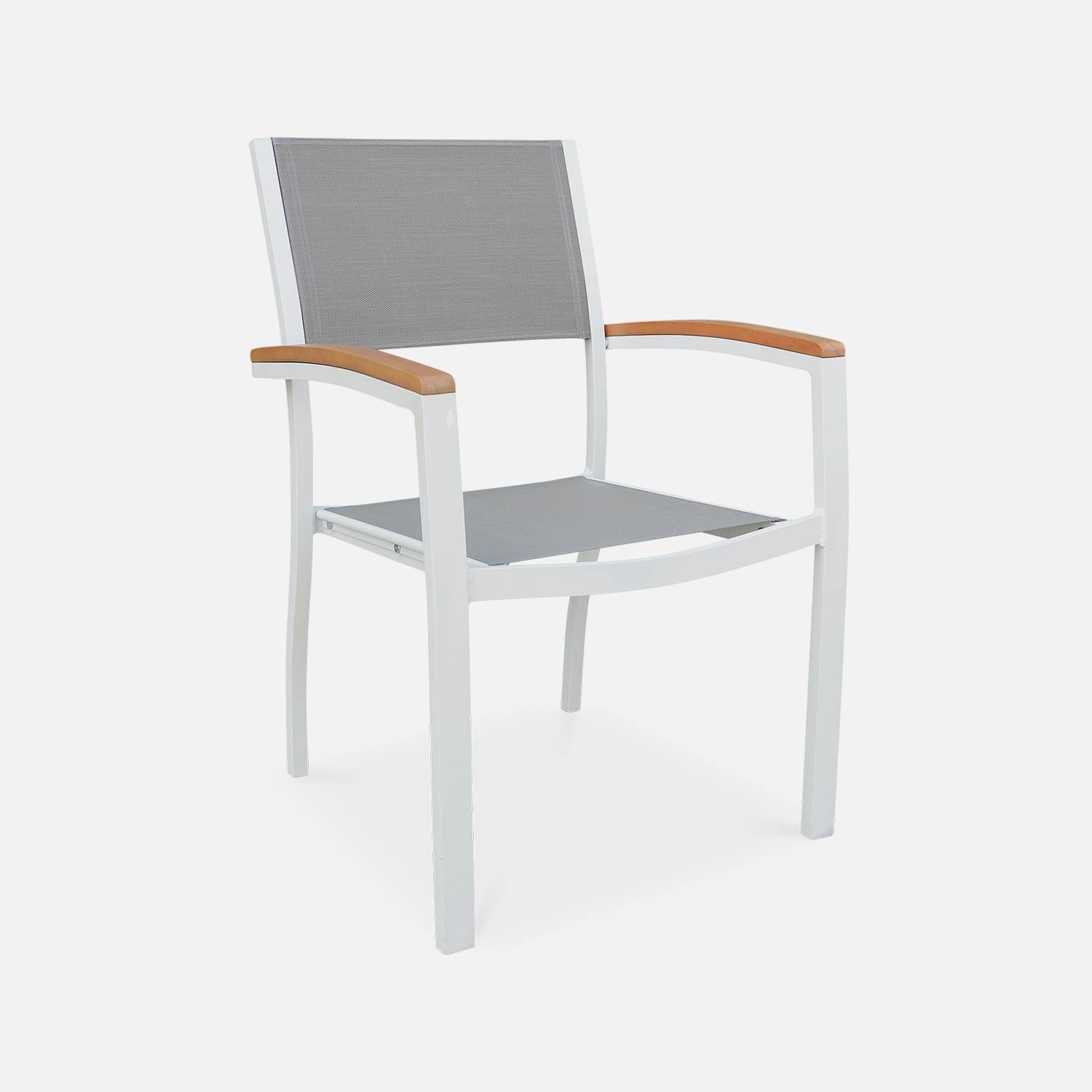 Ensemble Sevilla, 1 table extensible en eucalyptus FSC et aluminium et 8 fauteuils Photo5