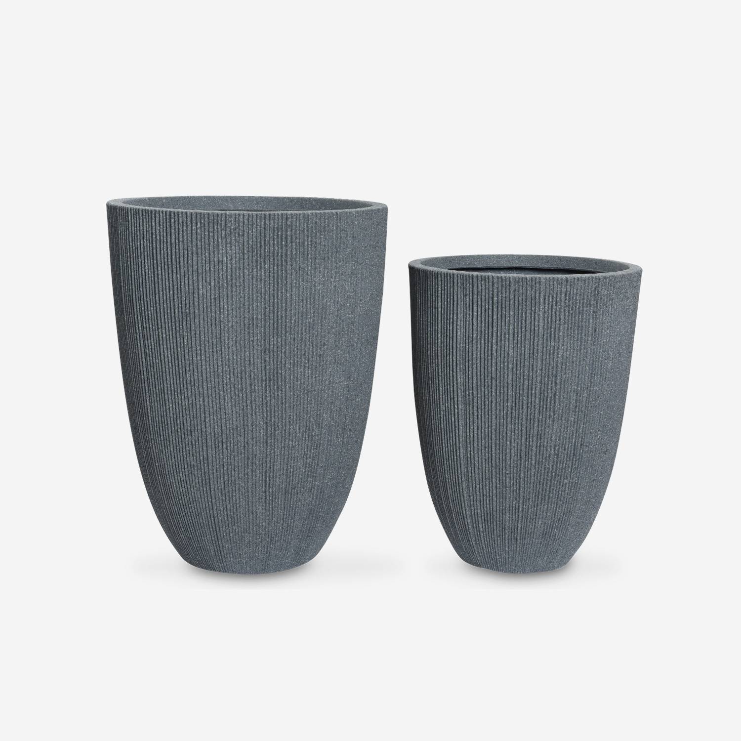 Set de 2 bacs à fleurs – TIARE – vases en plastique, 2 tailles, cylindriques, gris foncé, emboitables  Photo3