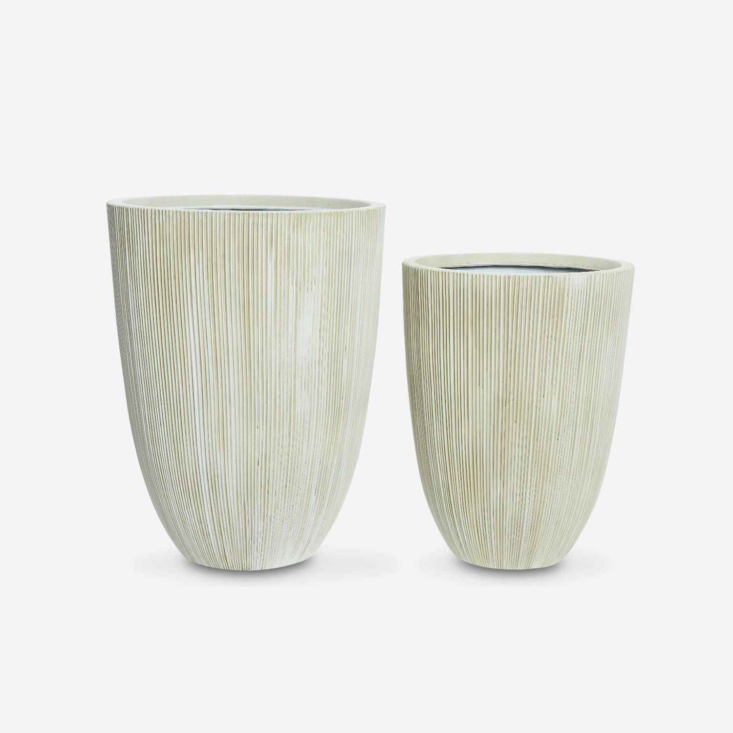 Set de 2 bacs à fleurs – TIARE – vases en plastique, 2 tailles, cylindriques, beige, emboitables  Photo3