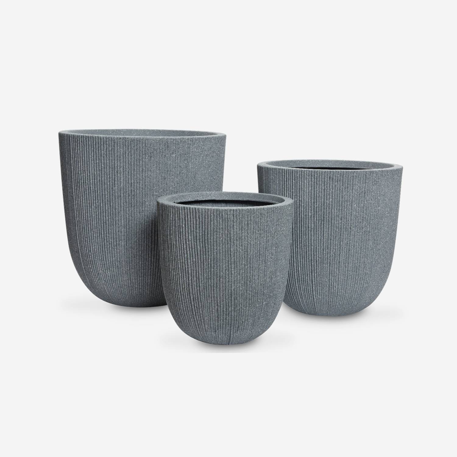 Lot de 3 caches pots – Hibiscus – vases en plastique, 3 tailles, ronds, gris foncé, emboitables  Photo4