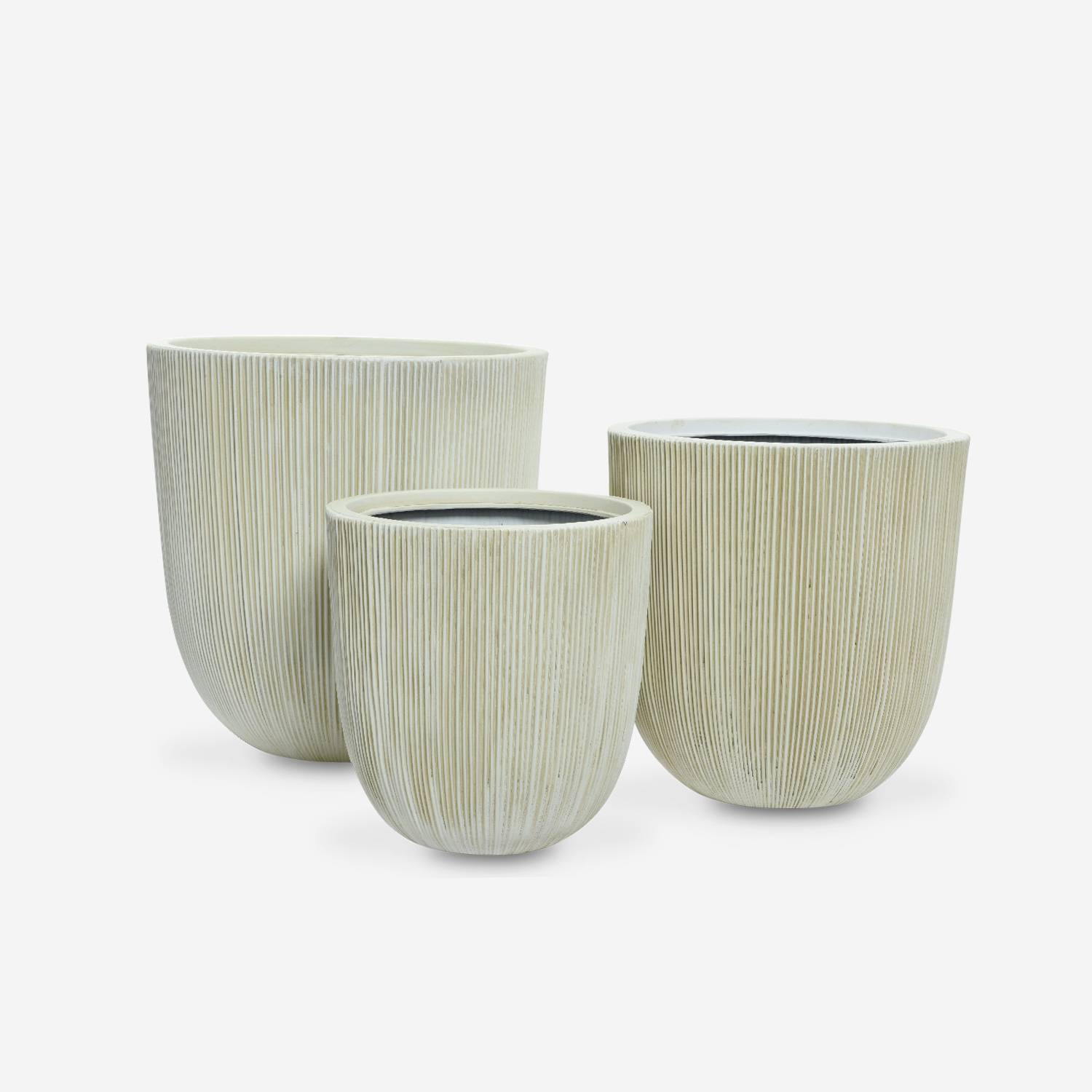Lot de 3 caches pots – Hibiscus – vases en plastique, 3 tailles, ronds, beige, emboitables  Photo5