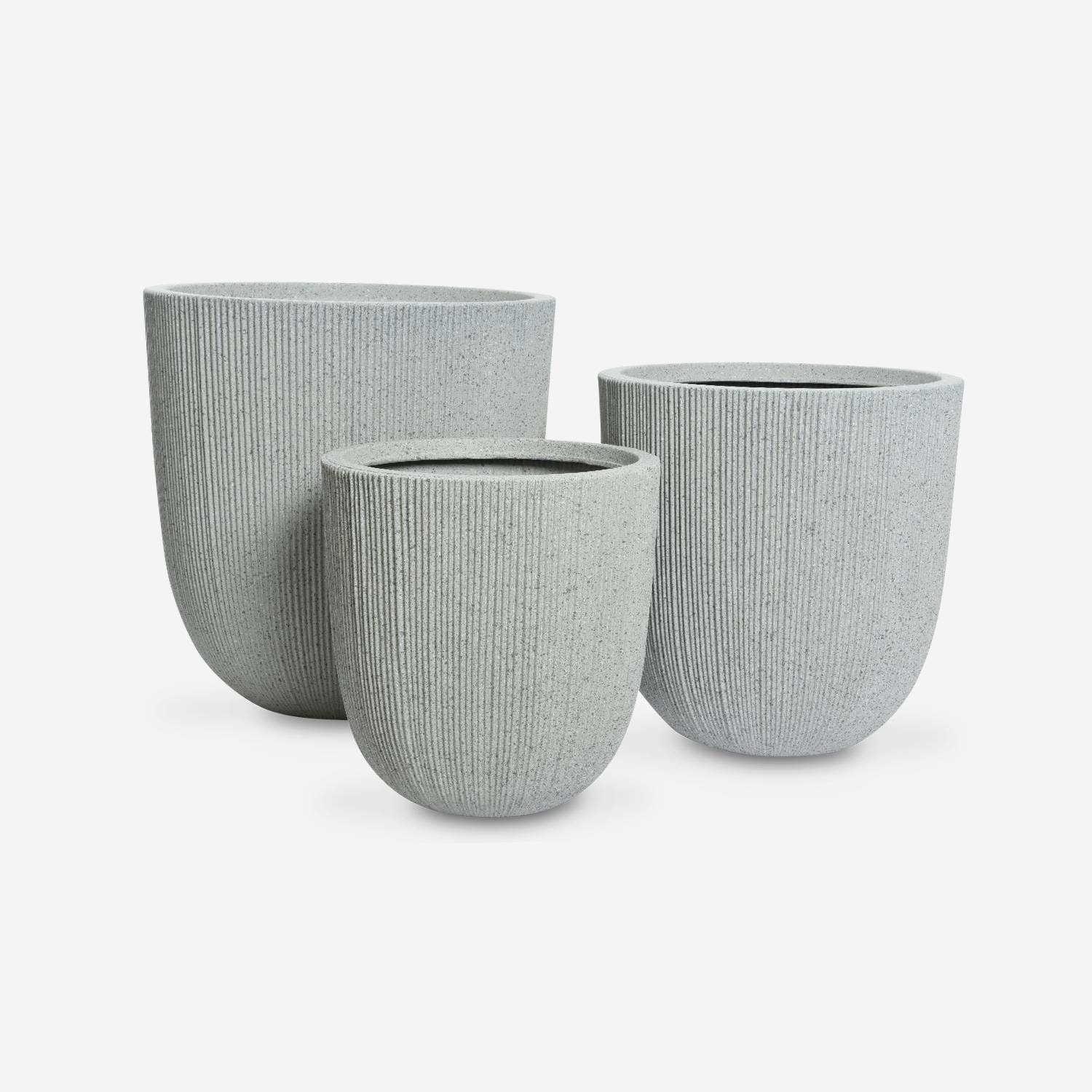Lot de 3 caches pots – Hibiscus – vases en plastique, 3 tailles, ronds, gris clair, emboitables  Photo3