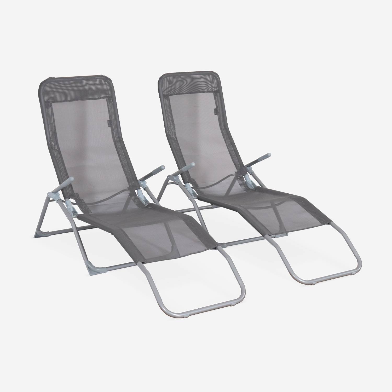 Set van 2 opvouwbare ligstoelen - Levito Anthraciet - Ligstoelen van textileen, 2 posities, opvouwbare ligstoelen Photo2
