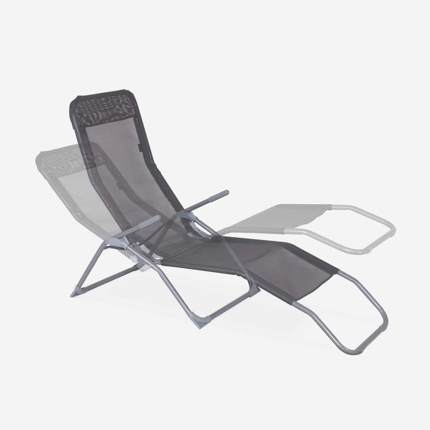 Set van 2 opvouwbare ligstoelen - Levito Anthraciet - Ligstoelen van textileen, 2 posities, opvouwbare ligstoelen Photo3