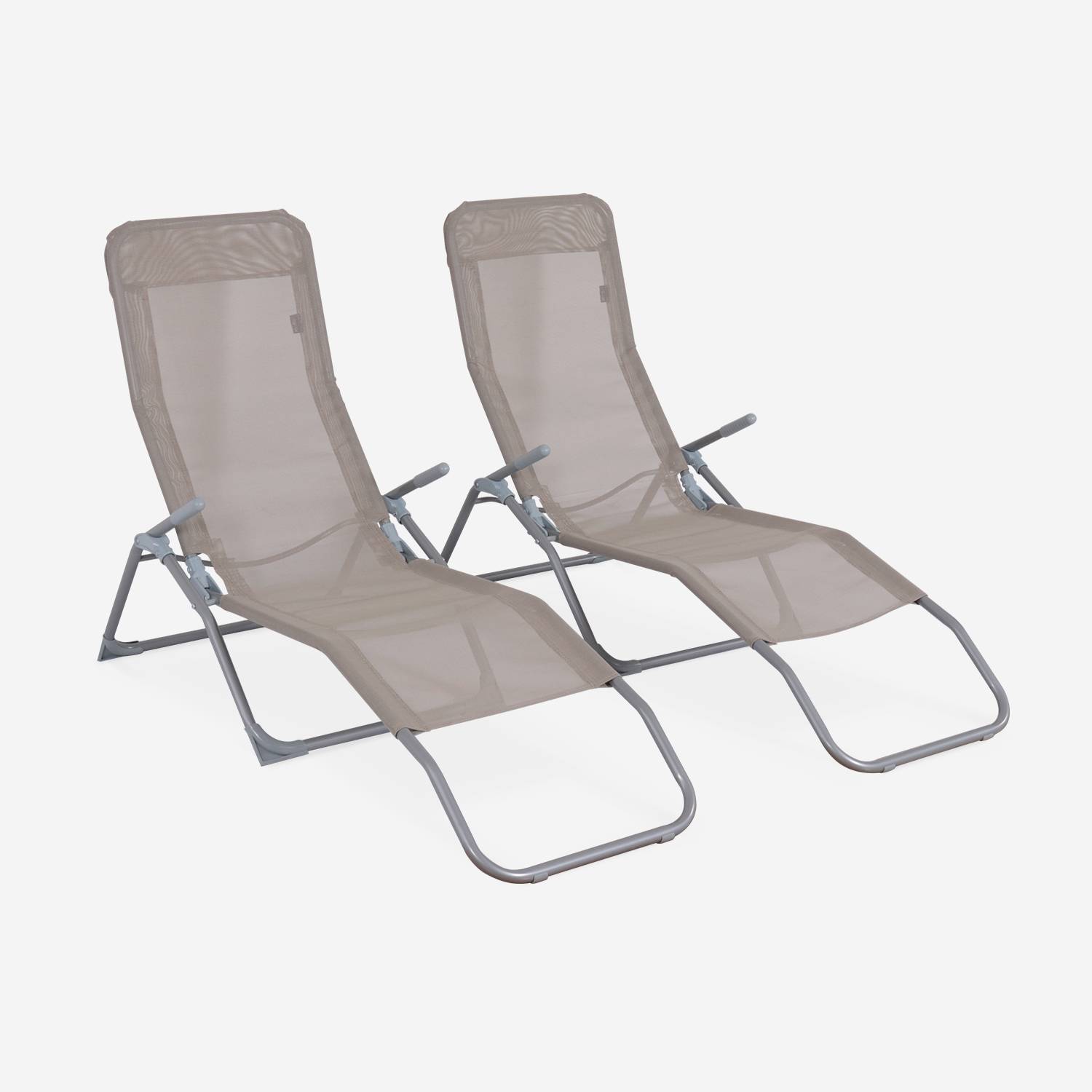 Set van 2 opvouwbare ligstoelen - Levito Taupe - Ligstoelen van textileen, 2 posities, opvouwbare ligstoelen Photo2