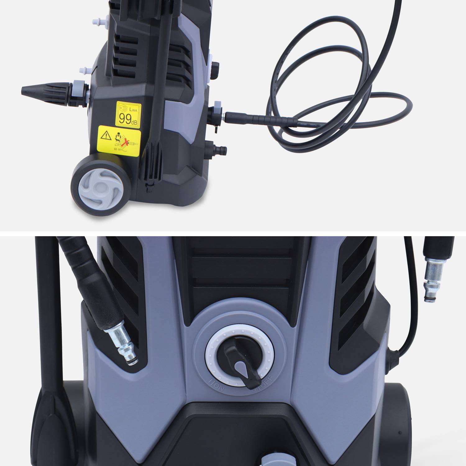 VOLTR - Limpador de alta pressão 135 bar 1700W - Pacote de acessórios (bocal de detergente, rotativo, variável), com pega, rodas e arranque/paragem automáticos Photo3