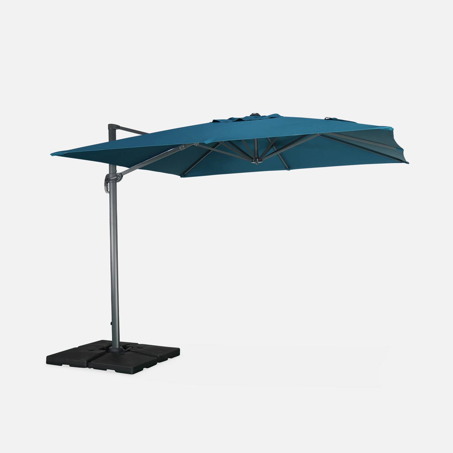 Hoogwaardige 3 x 3m vierkante parasol- Falgos - Eendblauw - Kantelbare, opvouwbare en 360° draaibare zweefparasol. Photo2