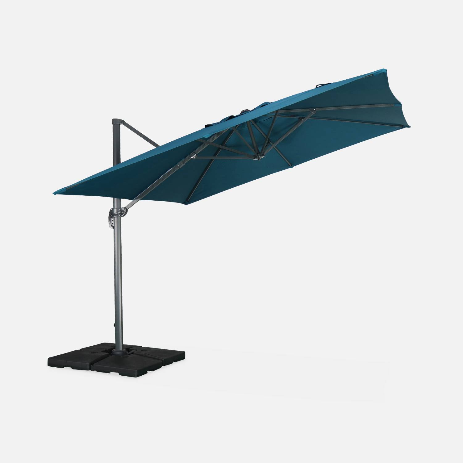 Hoogwaardige 3 x 3m vierkante parasol- Falgos - Eendblauw - Kantelbare, opvouwbare en 360° draaibare zweefparasol. Photo4