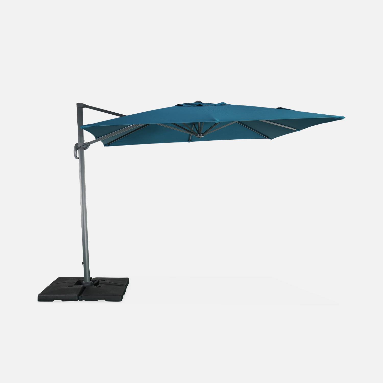 Hoogwaardige 3 x 3m vierkante parasol- Falgos - Eendblauw - Kantelbare, opvouwbare en 360° draaibare zweefparasol. Photo6