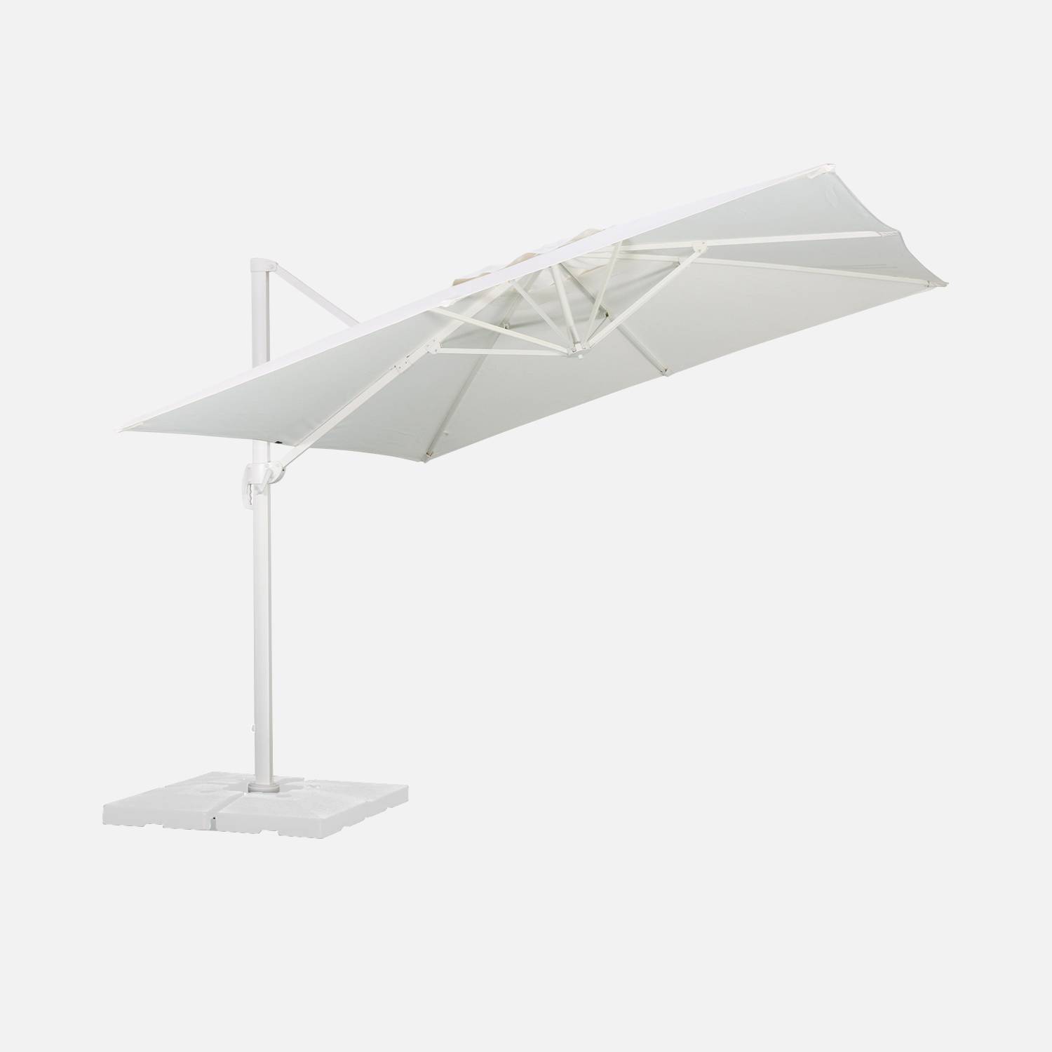 Hoogwaardige 3 x 3m vierkante parasol- Falgos - Wit - Kantelbare, opvouwbare en 360° draaibare zweefparasol Photo5