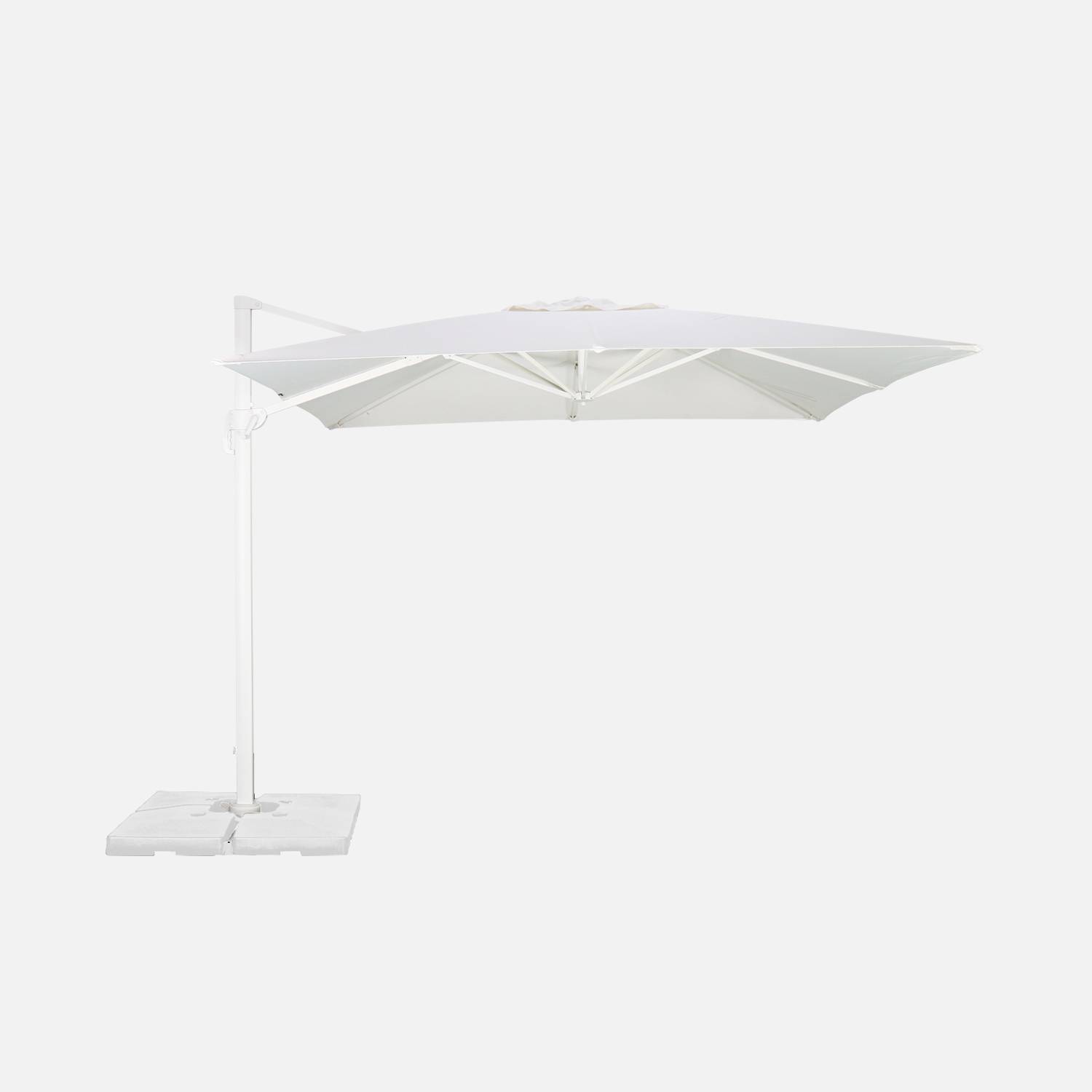 Hoogwaardige 3 x 3m vierkante parasol- Falgos - Wit - Kantelbare, opvouwbare en 360° draaibare zweefparasol Photo6