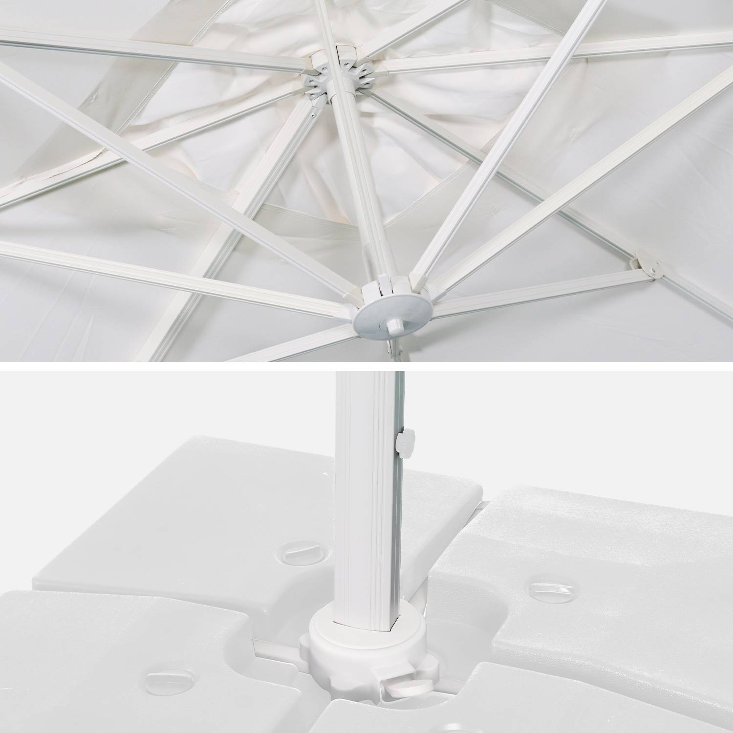 Parasol déporté carré 3 x 3m haut de gamme - Falgos - Blanc - Parasol excentré inclinable, rabattable et rotatif à 360°. Photo8