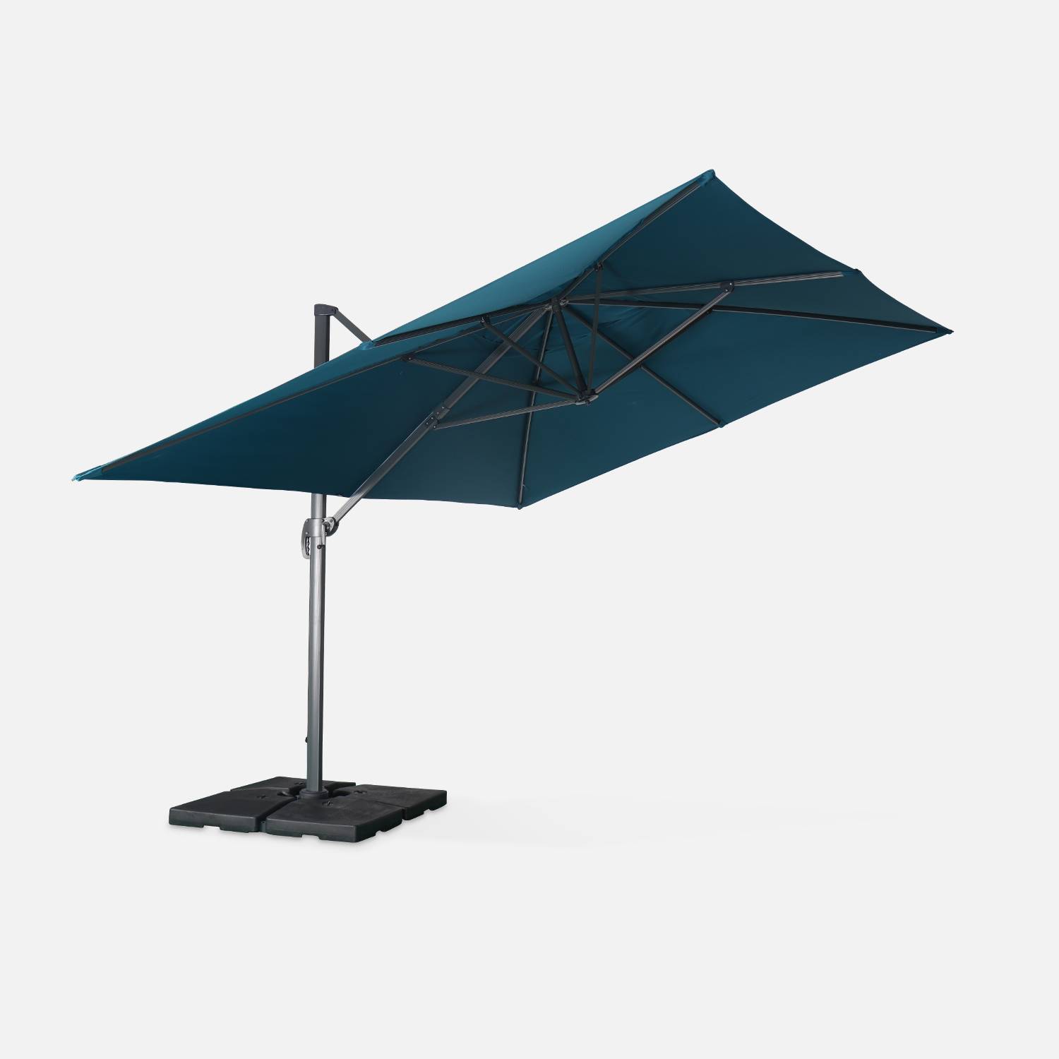 Hoogwaardige 3x4m vierkante parasol- St. Jean de Luz  - Eendblauw - Kantelbare, opvouwbare en 360° draaibare zweefparasol. Photo2