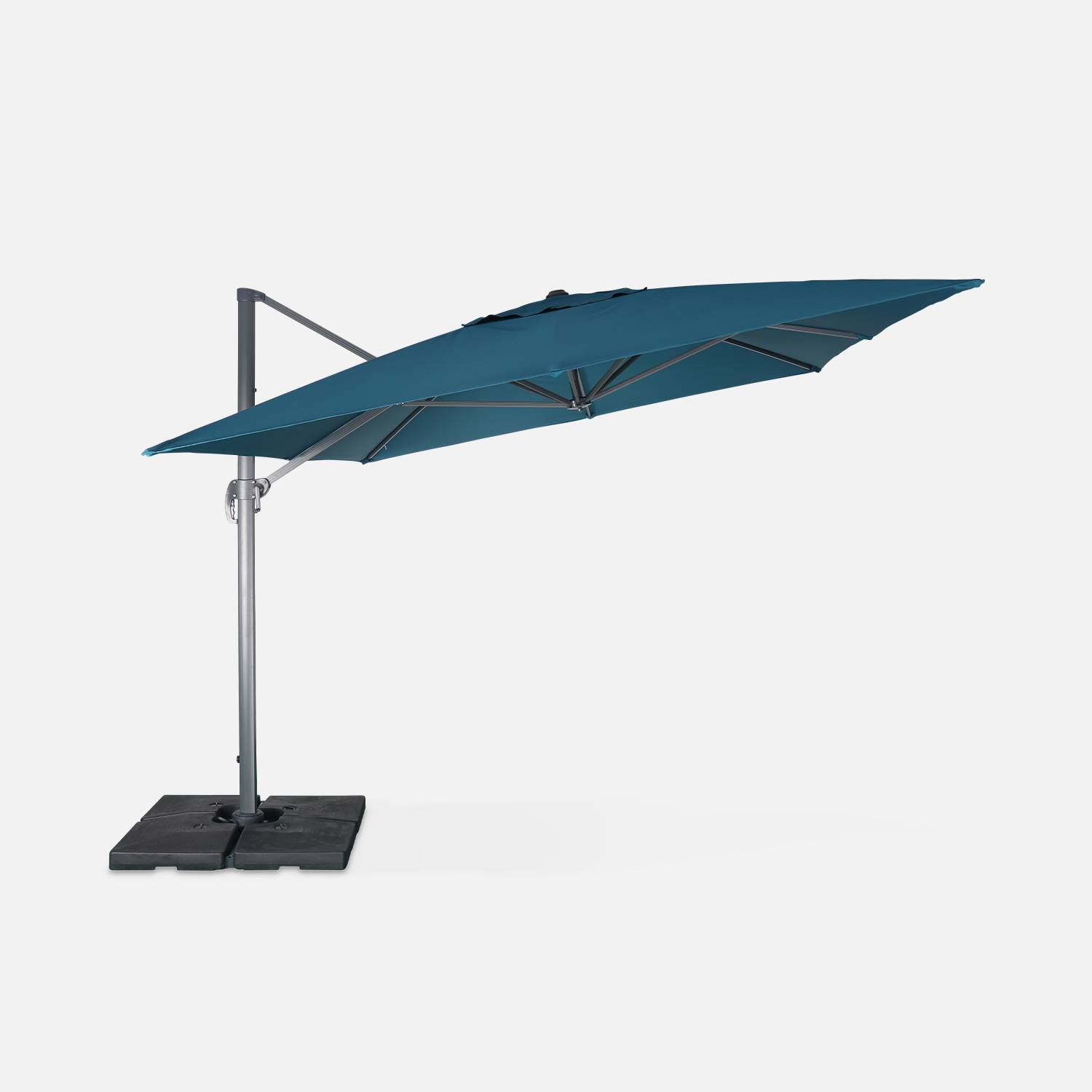 Hoogwaardige 3x4m vierkante parasol- St. Jean de Luz  - Eendblauw - Kantelbare, opvouwbare en 360° draaibare zweefparasol. Photo5