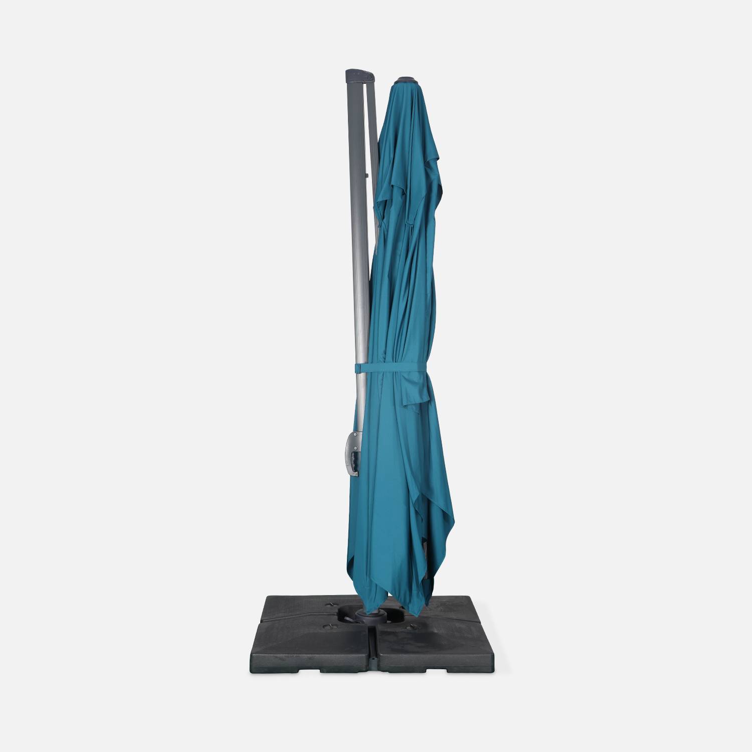 Parasol déporté rectangulaire 3 x 4 m haut de gamme - St. Jean de Luz - Bleu canard - Parasol excentré inclinable, rabattable et rotatif à 360°. Photo4