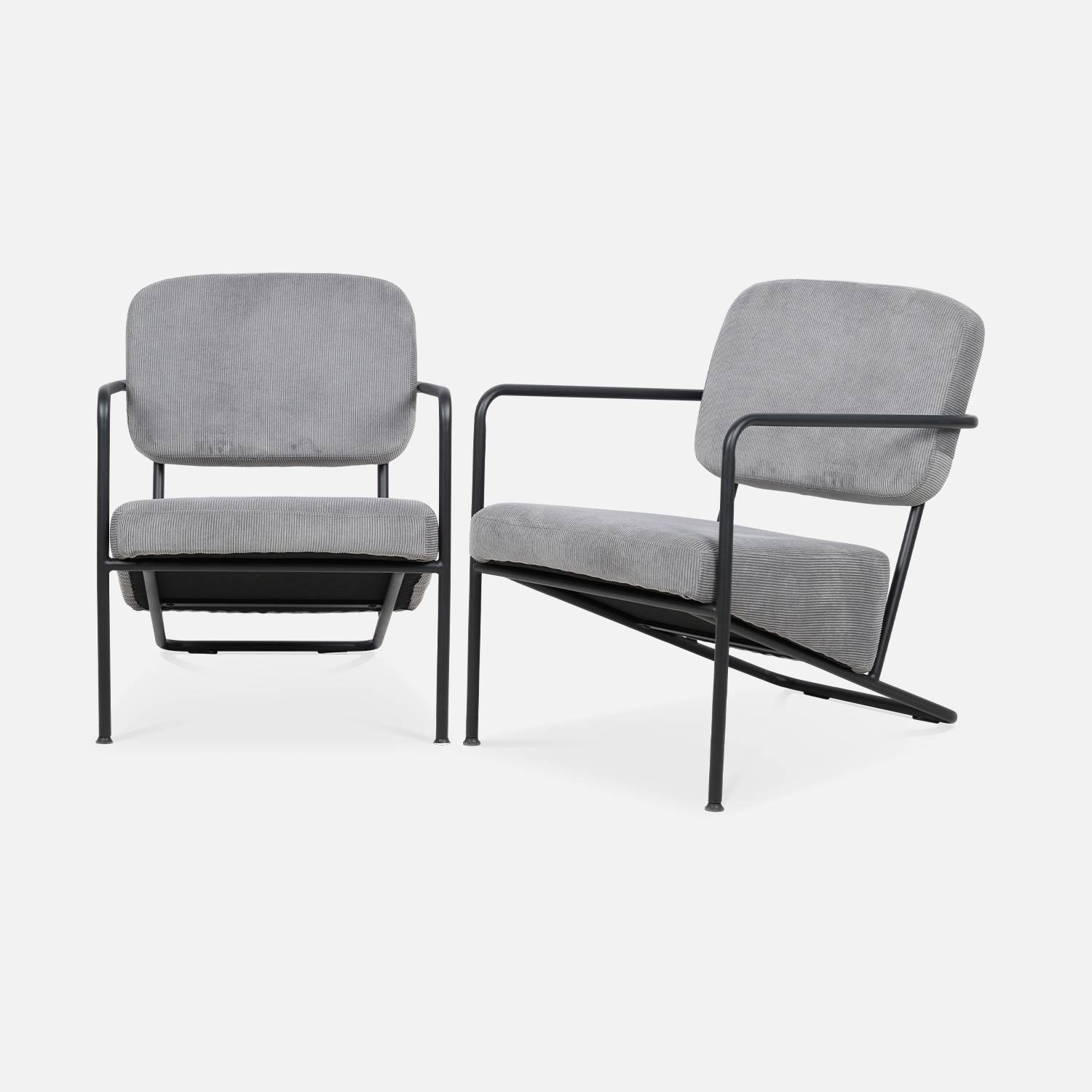 Lot de 2 fauteuils - Stina - en velours côtelé gris, 62 x 76 x 76,5cm Photo3