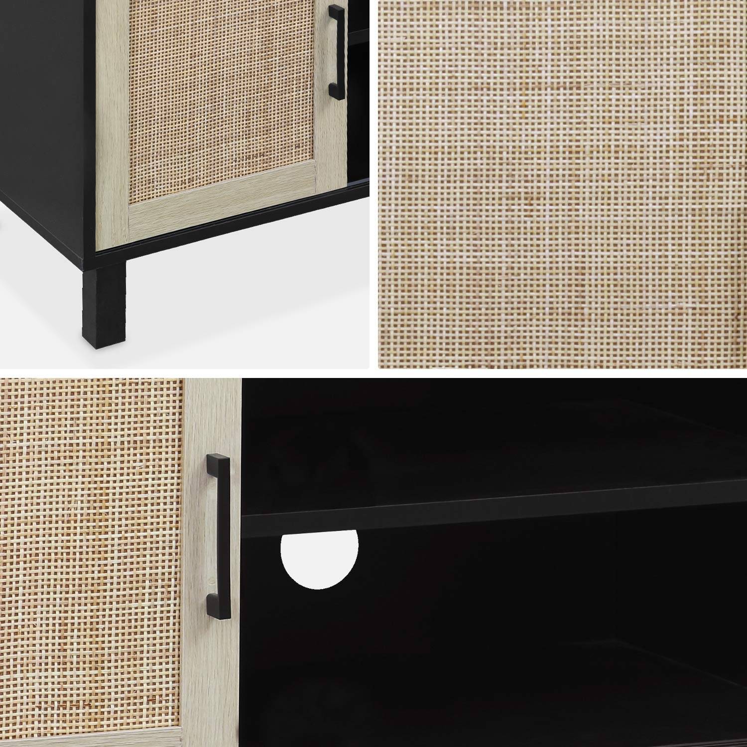 TV meubel met webbing en zwart houteffect, 115 x 40 x 48cm, 2 compartimenten met schuifdeurtjes Photo8