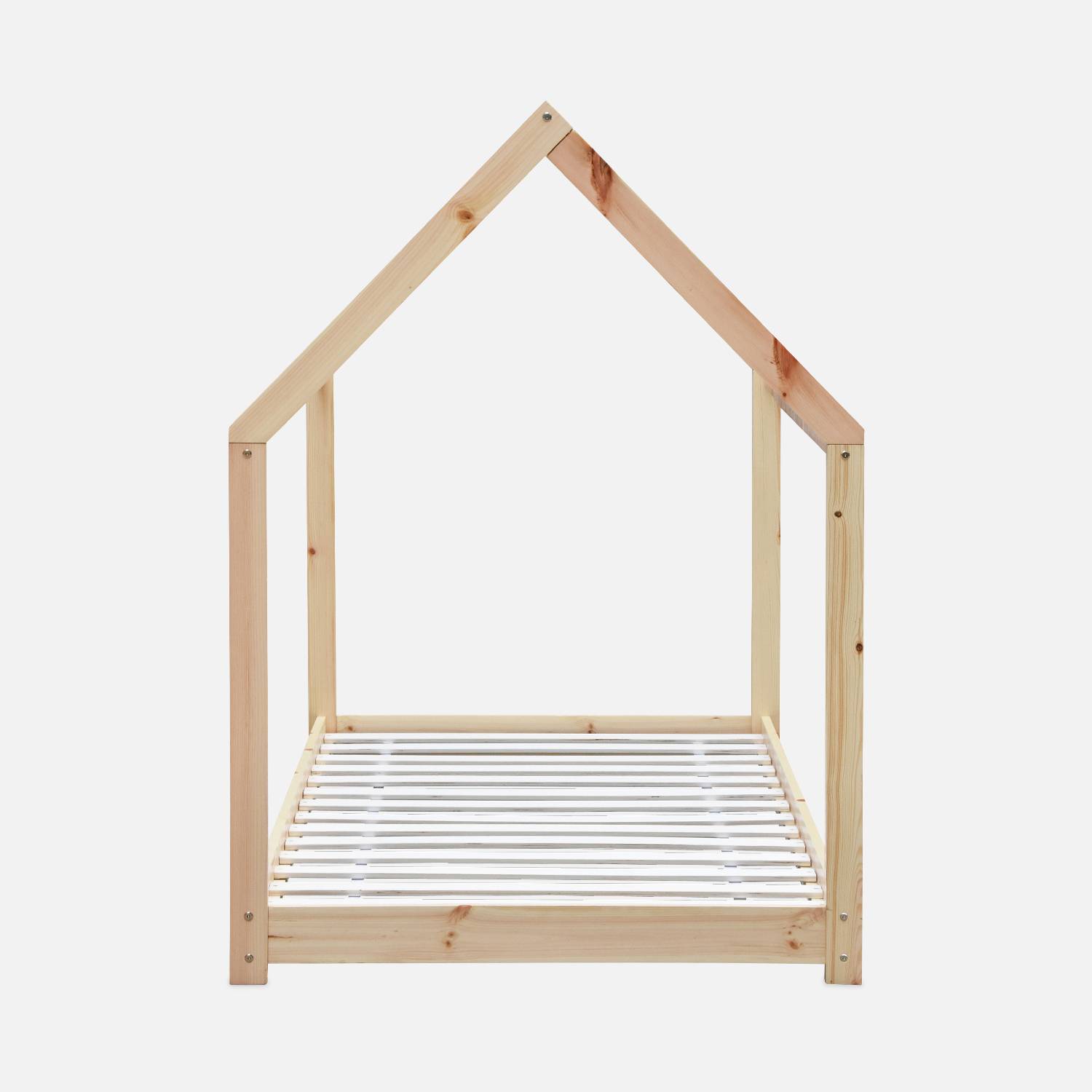 Cama de cabana Montessori, madeira maciça em pinho natural - Tobias - base incluída, 90 x 190 cm Photo3