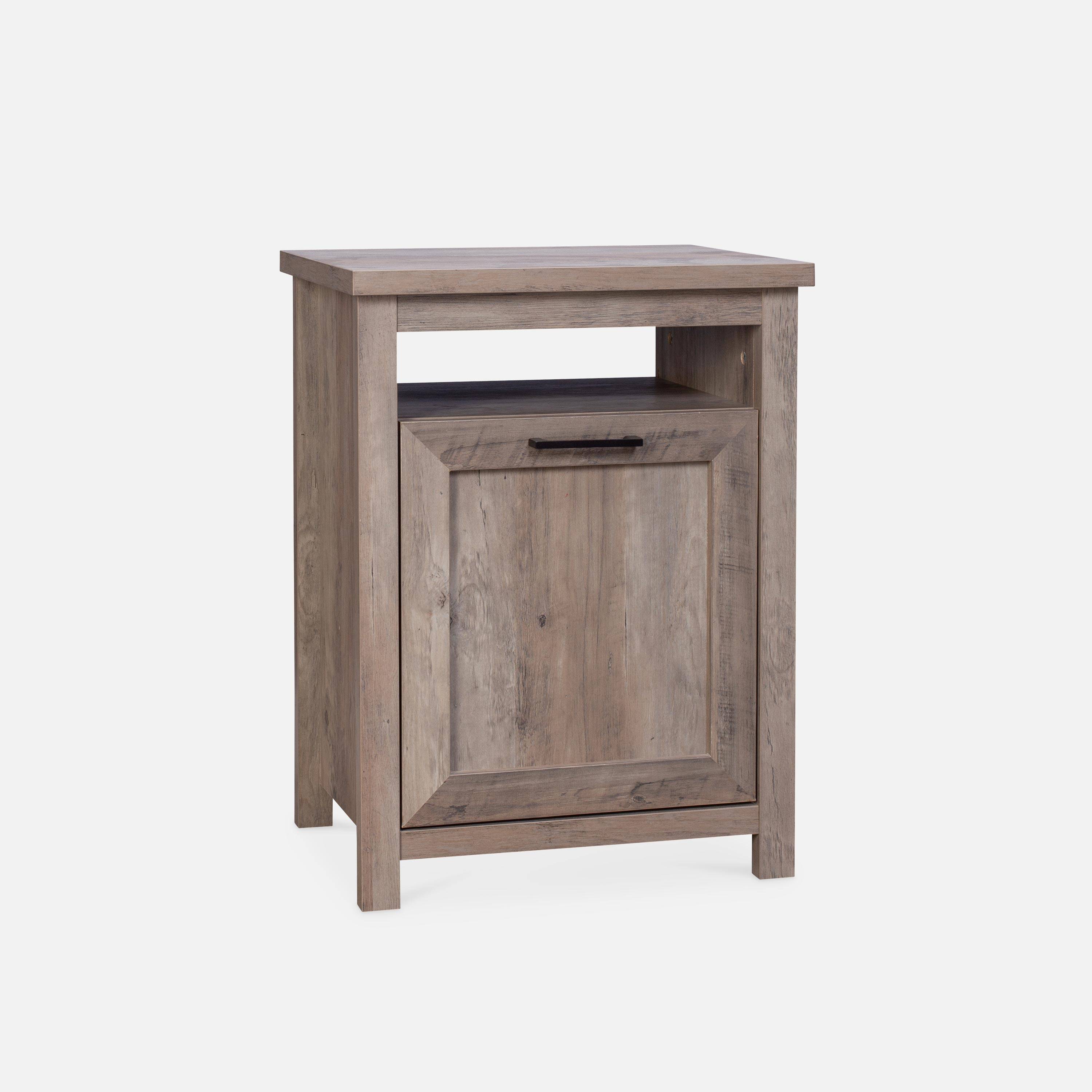 Table de chevet en décor bois gris 49.5x39x66.5cm - Galant - 1 porte, 1 compartiment de rangement Photo3