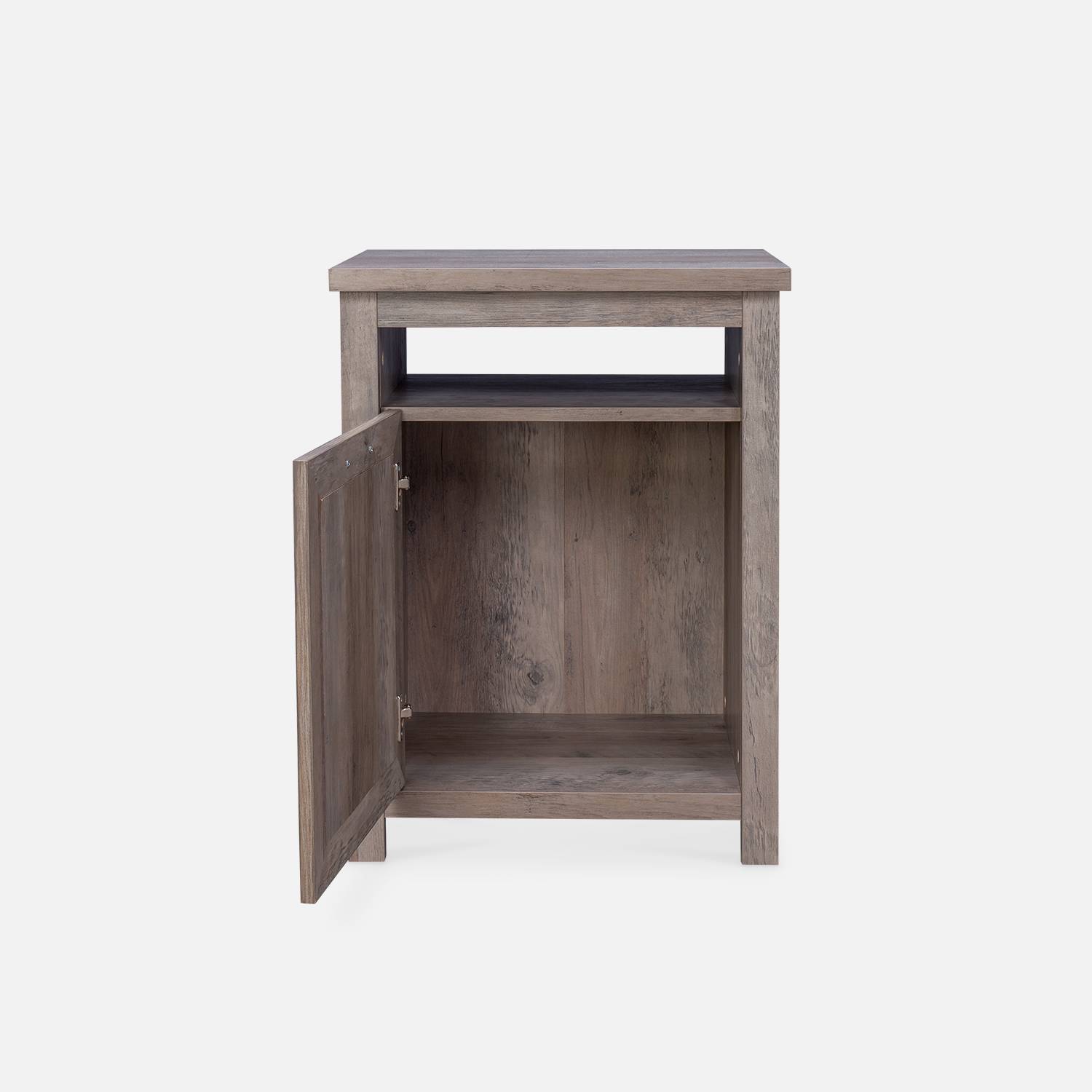 Table de chevet en décor bois gris 49.5x39x66.5cm - Galant - 1 porte, 1 compartiment de rangement Photo5