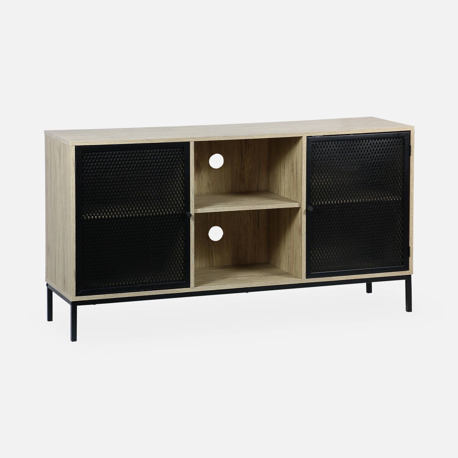 TV-meubel/Dressoir houtlook en metaal 140x40x75cm, 2 deuren en 6 compartimenten Photo3