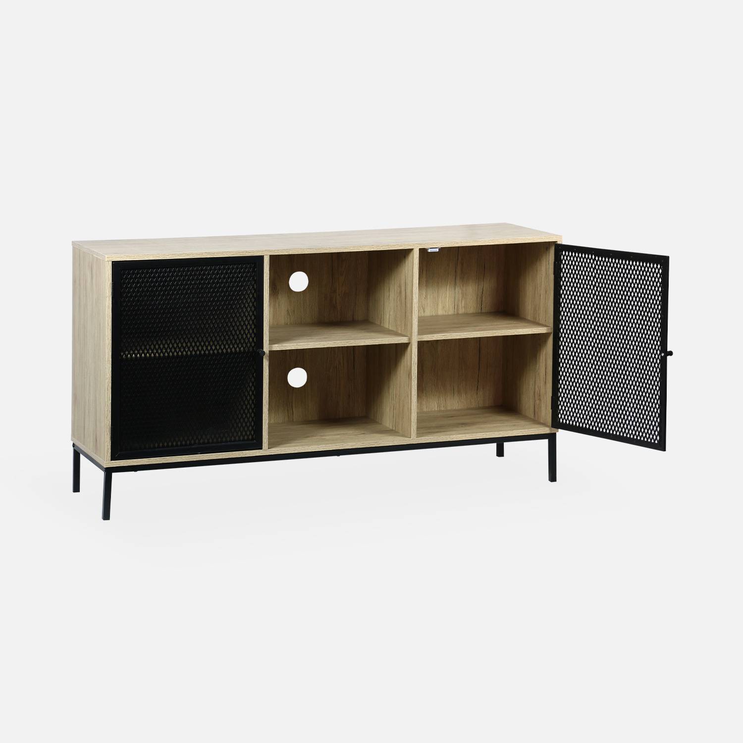Aparador / mueble TV, decoración en madera y metal 140x40x75cm - Brooklyn - 2 puertas y 6 compartimentos Photo5