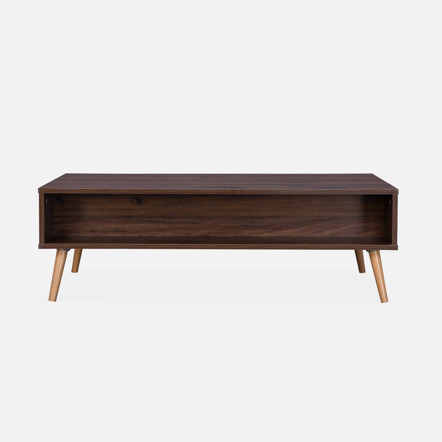 Table basse en cannage 110x59x39cm - Bohème - Couleur bois foncé, 1 tiroir, 1 espace de rangement, pieds scandinaves Photo5