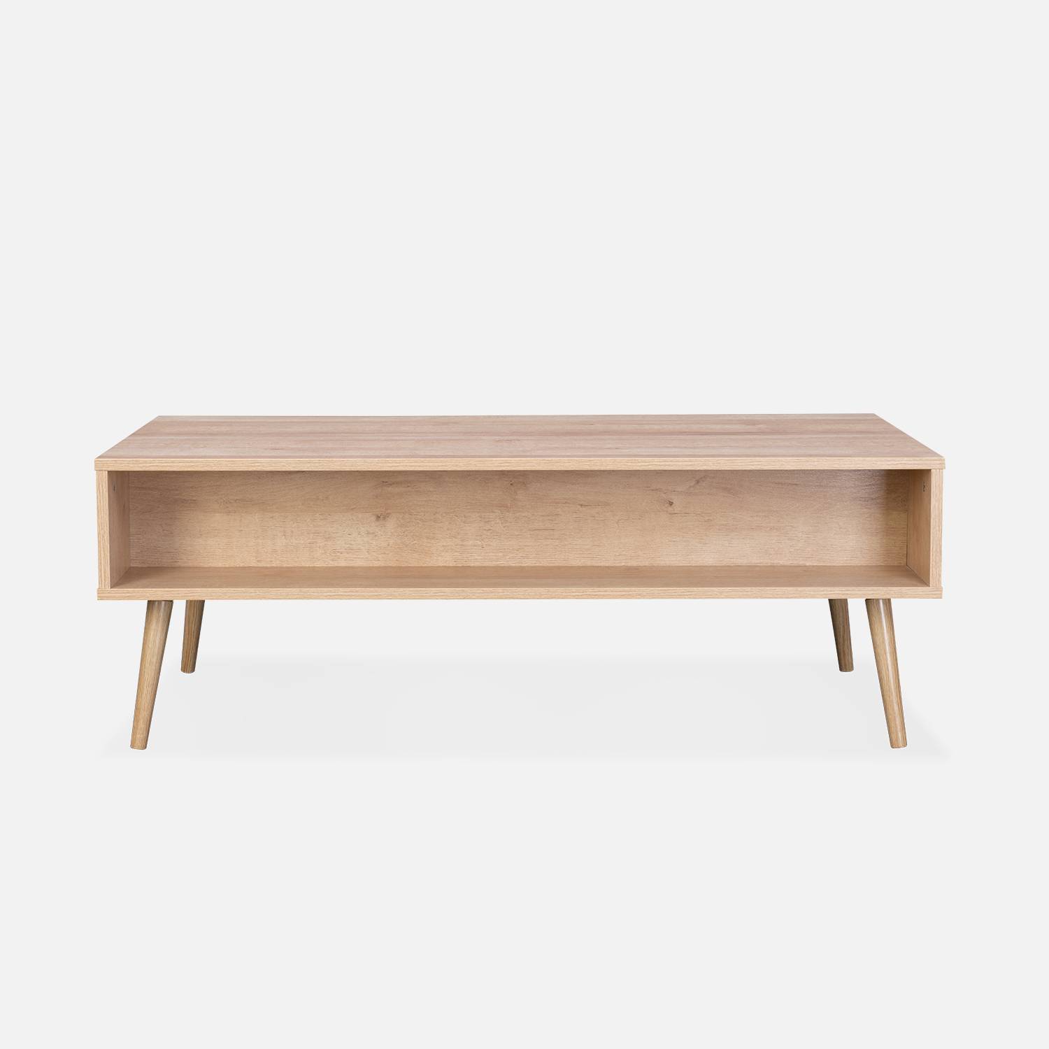 Table basse en cannage 110 x 59 x 39 cm - Bohème - Naturel, 1 tiroir, 1 espace de rangement, pieds scandinaves Photo4