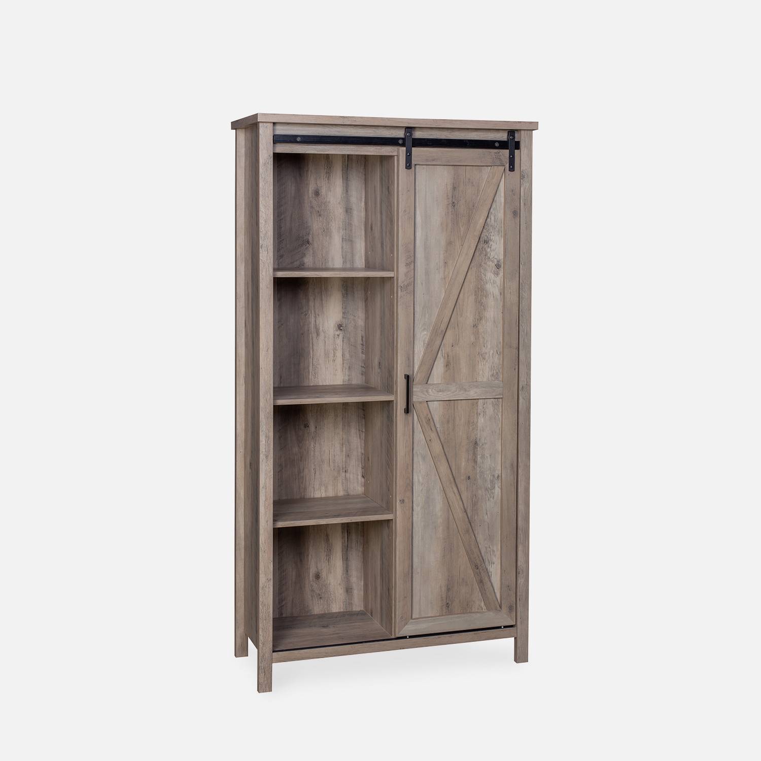 Vaisselier en décor bois gris 90x39x170cm - Galant - 6 étagères, 8 compartiments de rangements Photo4