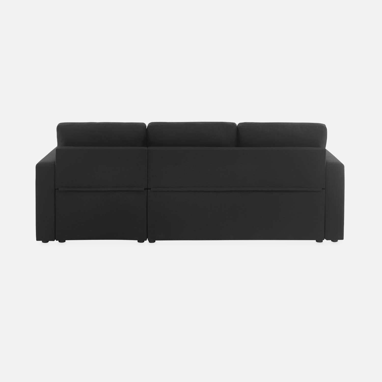 Canapé d'angle convertible en tissu noir - IDA - 3 places, fauteuil d'angle réversible coffre rangement lit modulable  Photo7