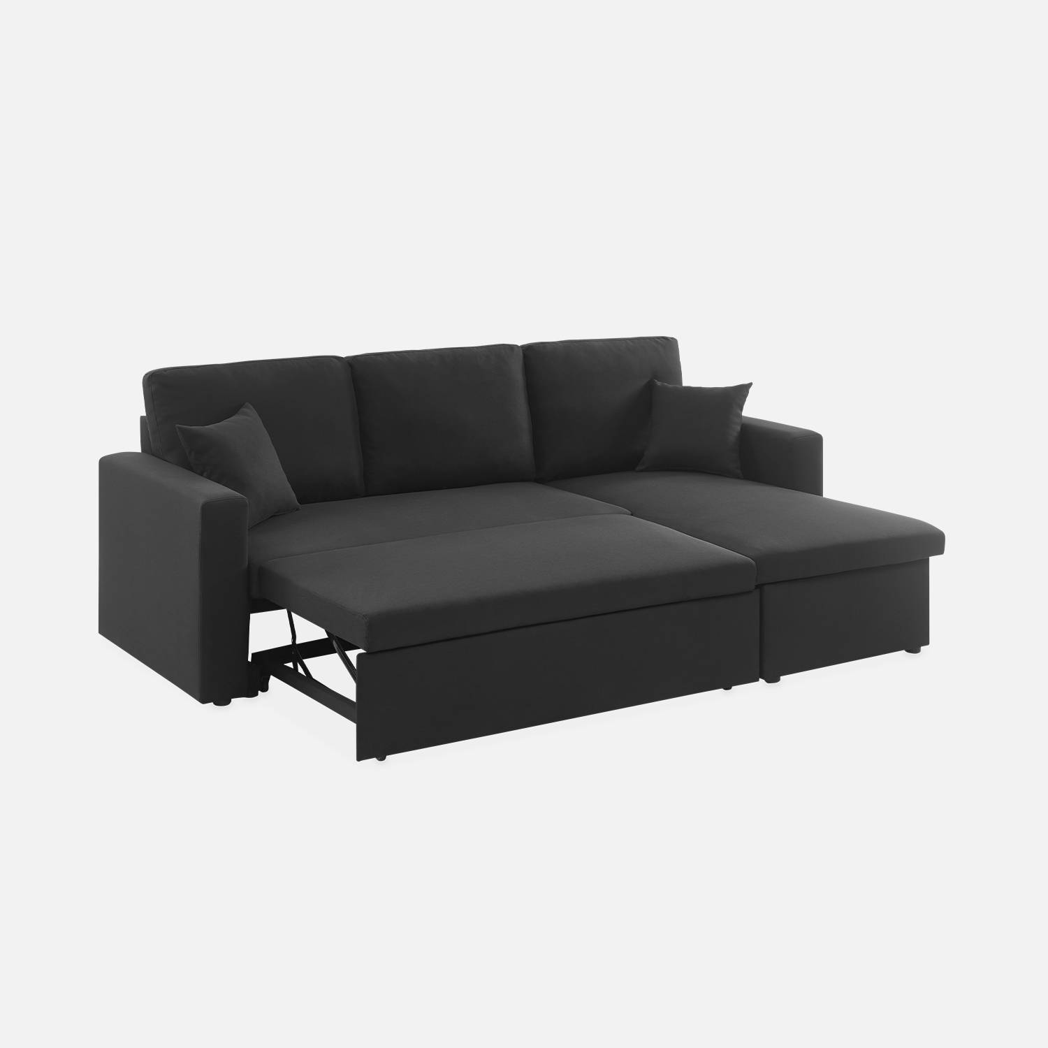 Zwarte stoffen bedbank met chaise longue en opbergruimte - IDA - 3-zits, omkeerbare hoeksalon, opbergruimte, zetelbed Photo6