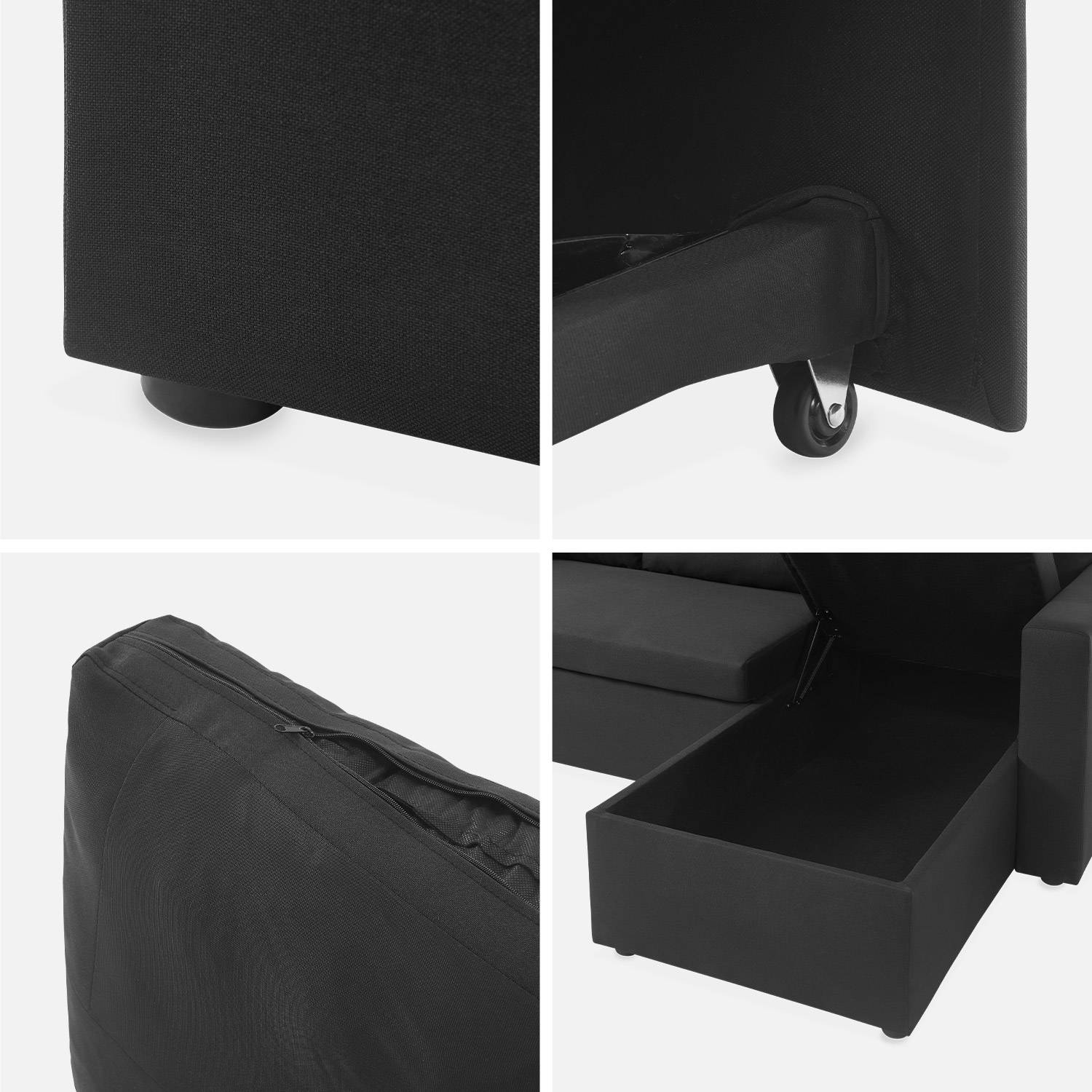 Zwarte stoffen bedbank met chaise longue en opbergruimte - IDA - 3-zits, omkeerbare hoeksalon, opbergruimte, zetelbed Photo9