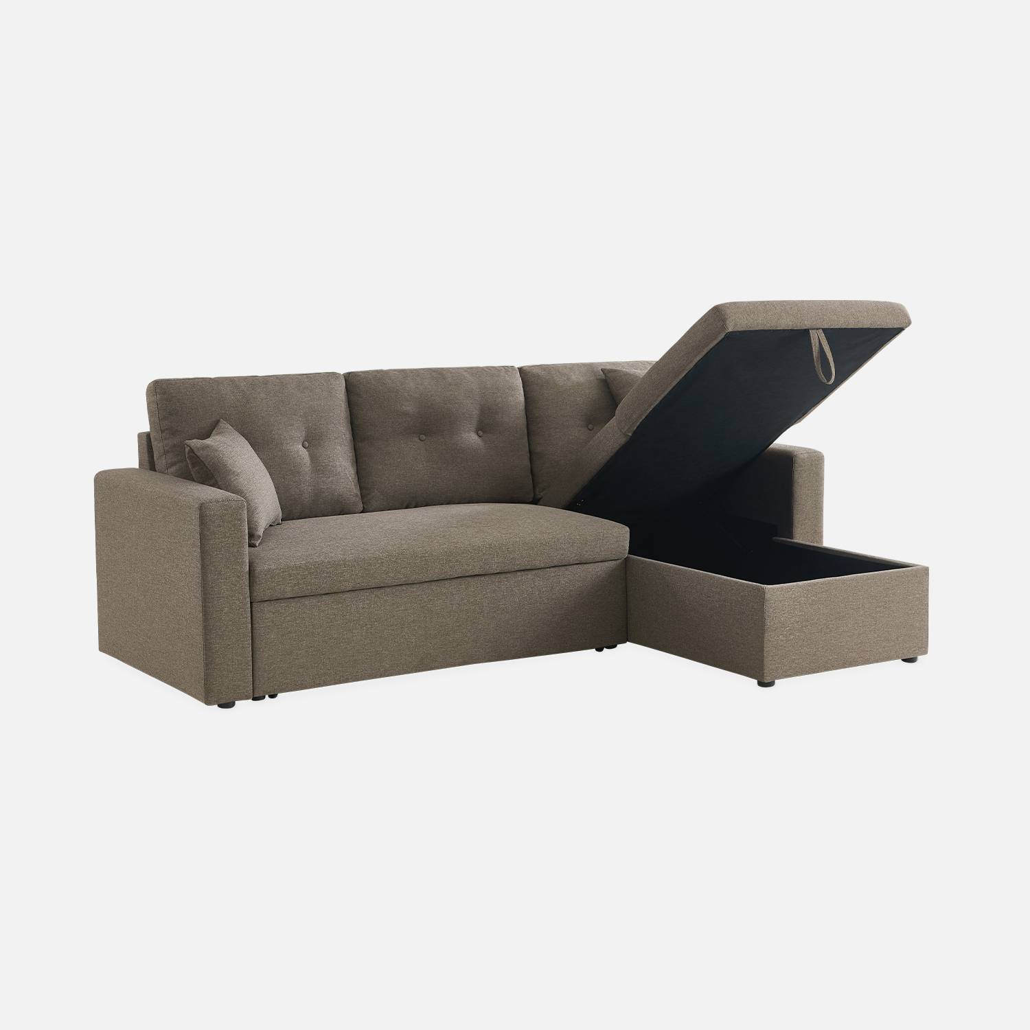 Canapé d'angle convertible en tissu marron - IDA - 3 places, fauteuil d'angle réversible coffre rangement lit modulable  Photo3